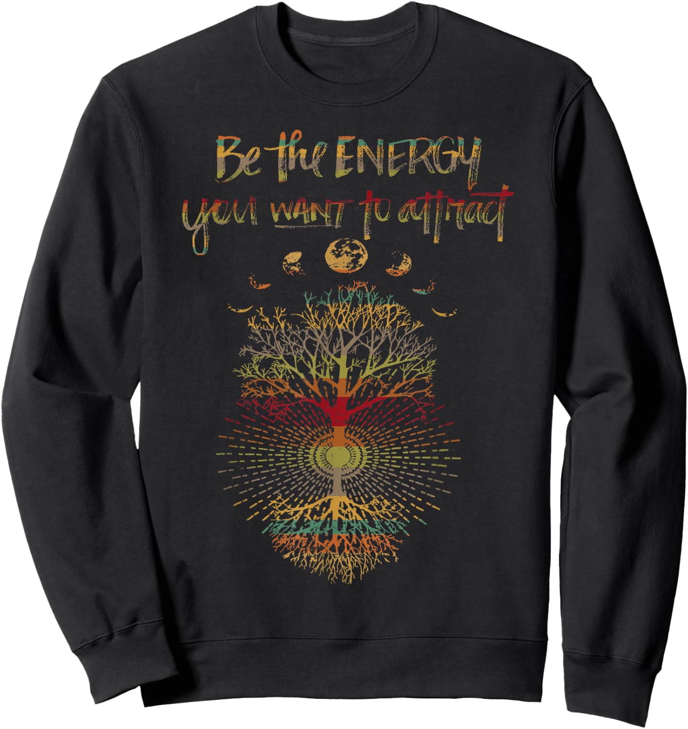 Phases of the Moon Retro Tree of Life 60's 70's Cool Vibe Sweatshirt - Sweatshirt | Black