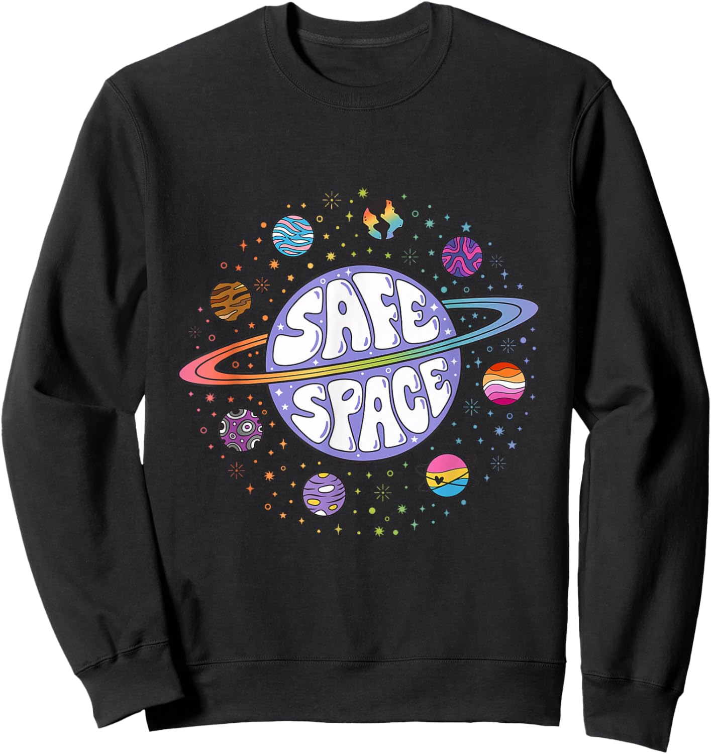 Retro Rainbow Planets Safe Space Sweatshirt - Sweatshirt | Black
