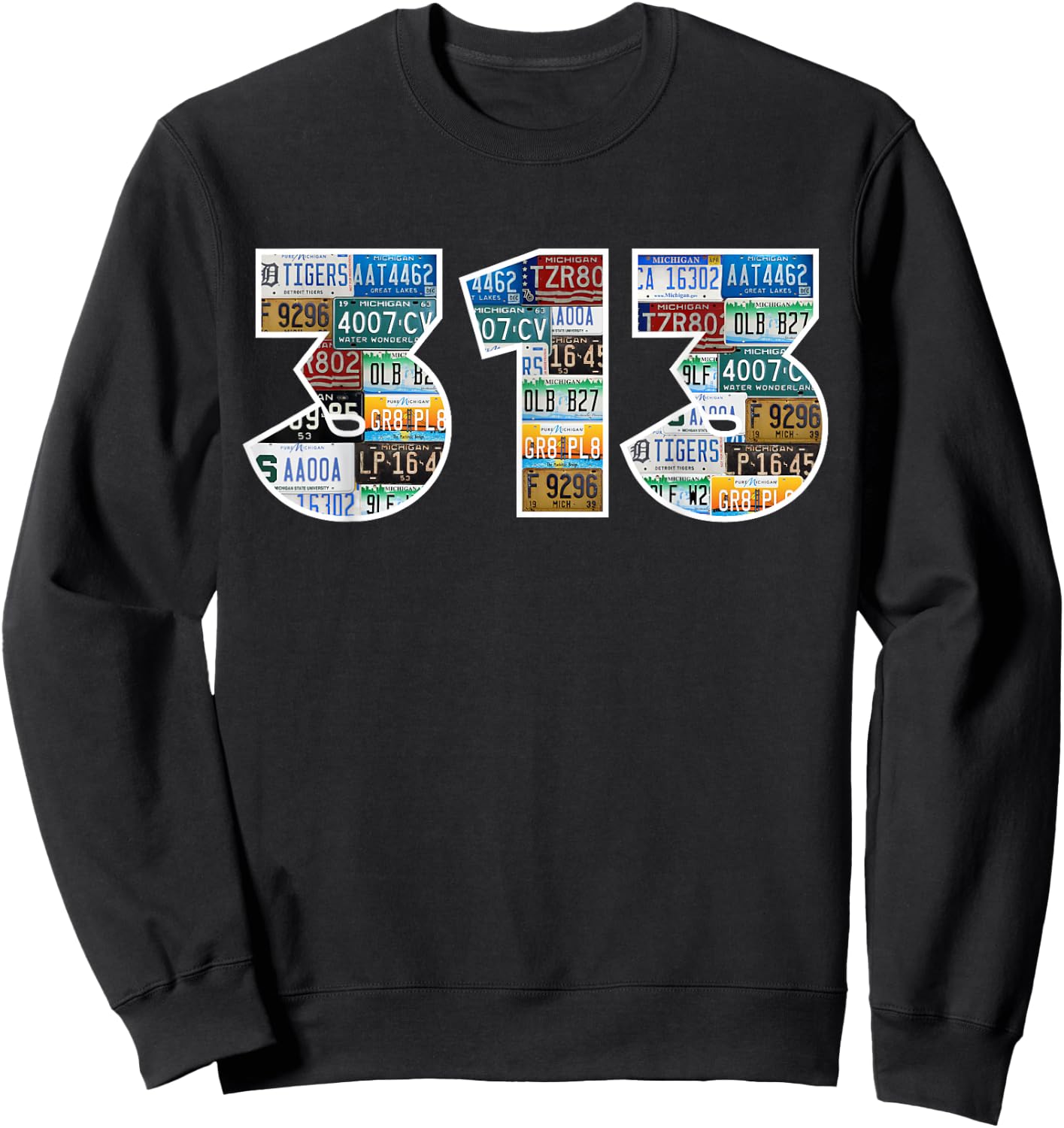 Detroit 313 License Plates Motor City Downtown Michigan Sweatshirt - Sweatshirt | Black