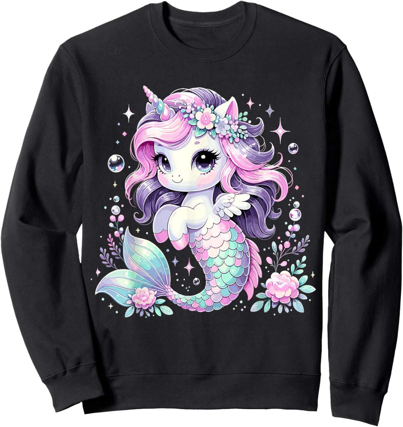 Unicorn Mermaid Birthday Party Mermicorn Sweatshirt - Sweatshirt | Black
