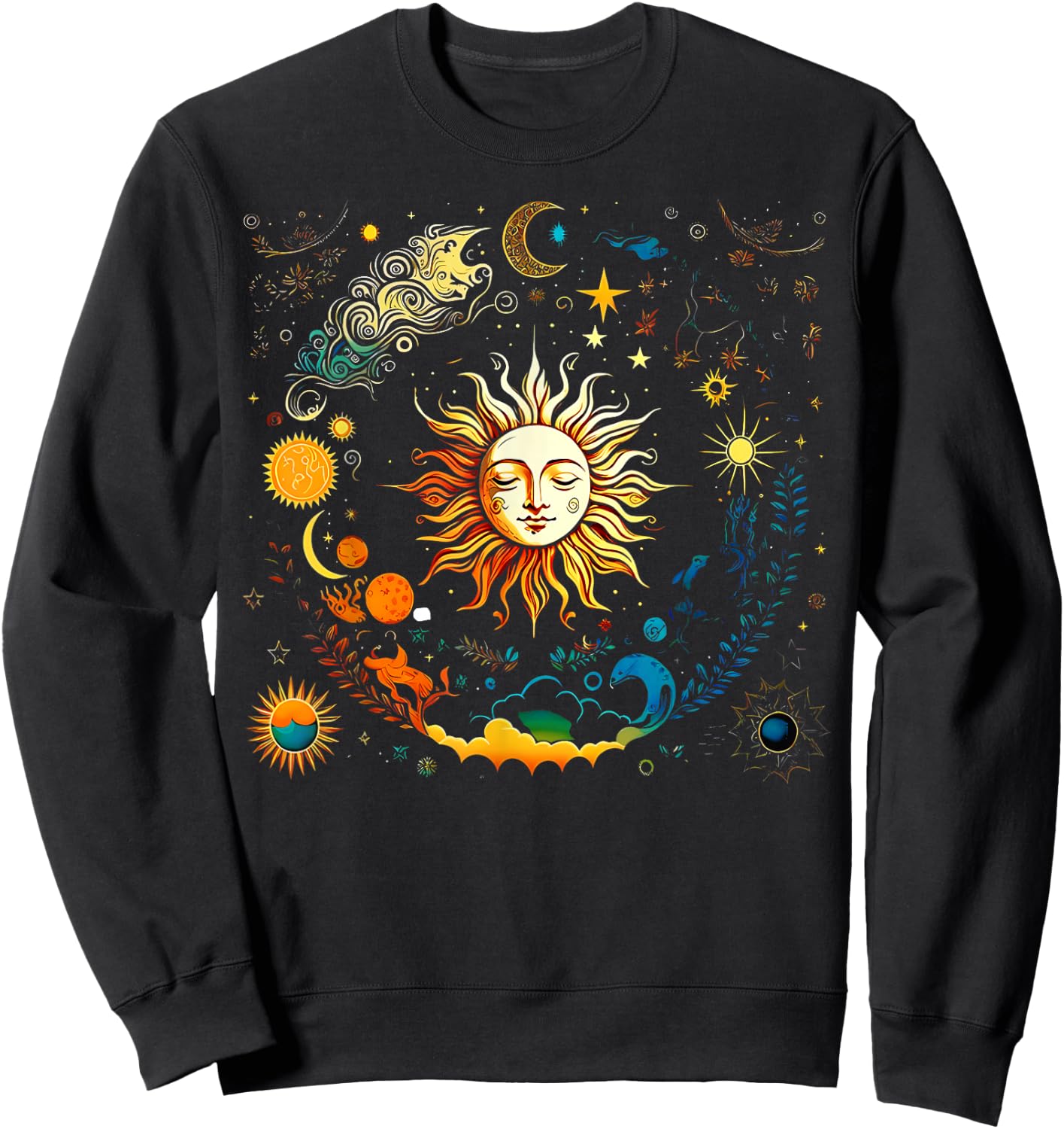 Celestial Sun & Elements Stars Boho Luna Solar Astronomy Sweatshirt - Sweatshirt | Black