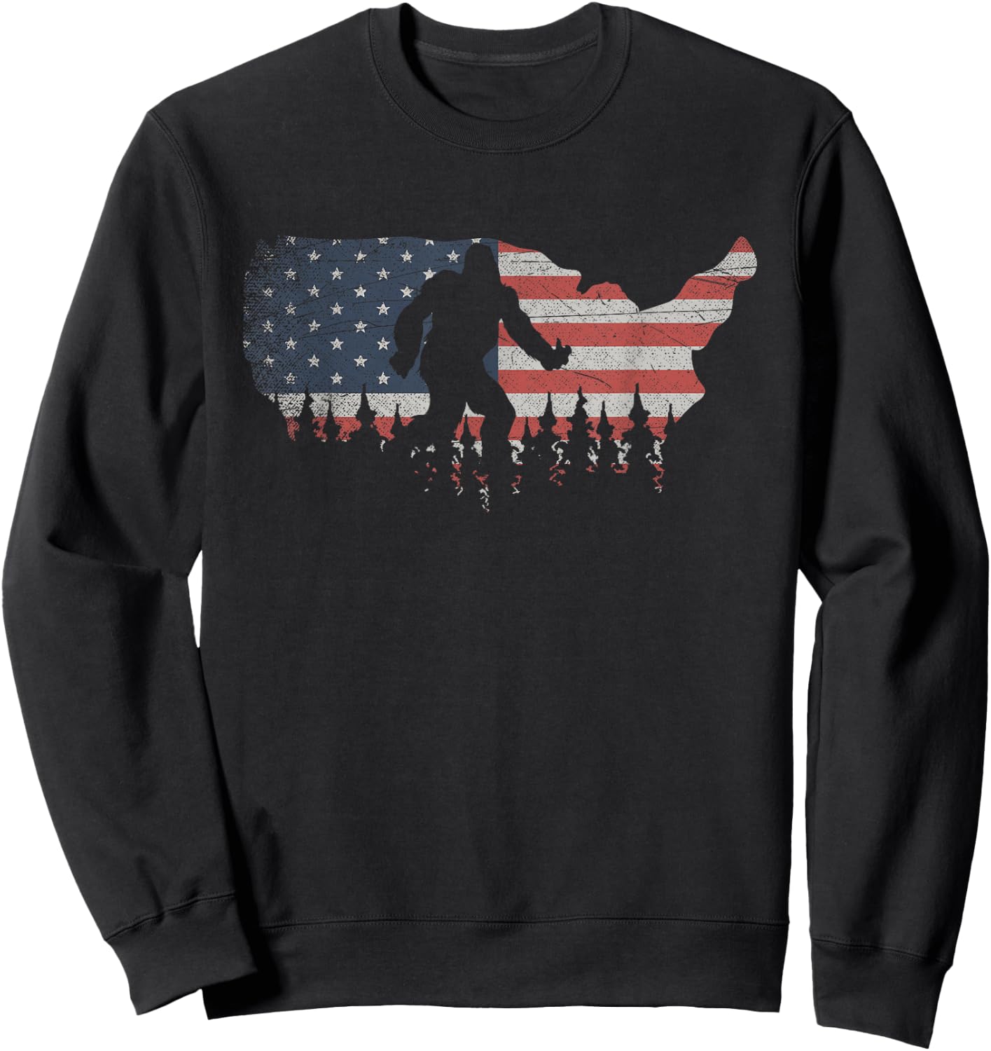 Patriotic Yeti US Flag Sasquatch Cryptozoology Gift Bigfoot Sweatshirt - Sweatshirt | Black