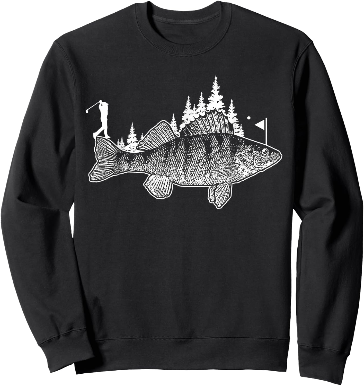 Walleye Fishing Gift Golf Fan Fish Golfing Fisherman Golfer Sweatshirt - Sweatshirt | Black