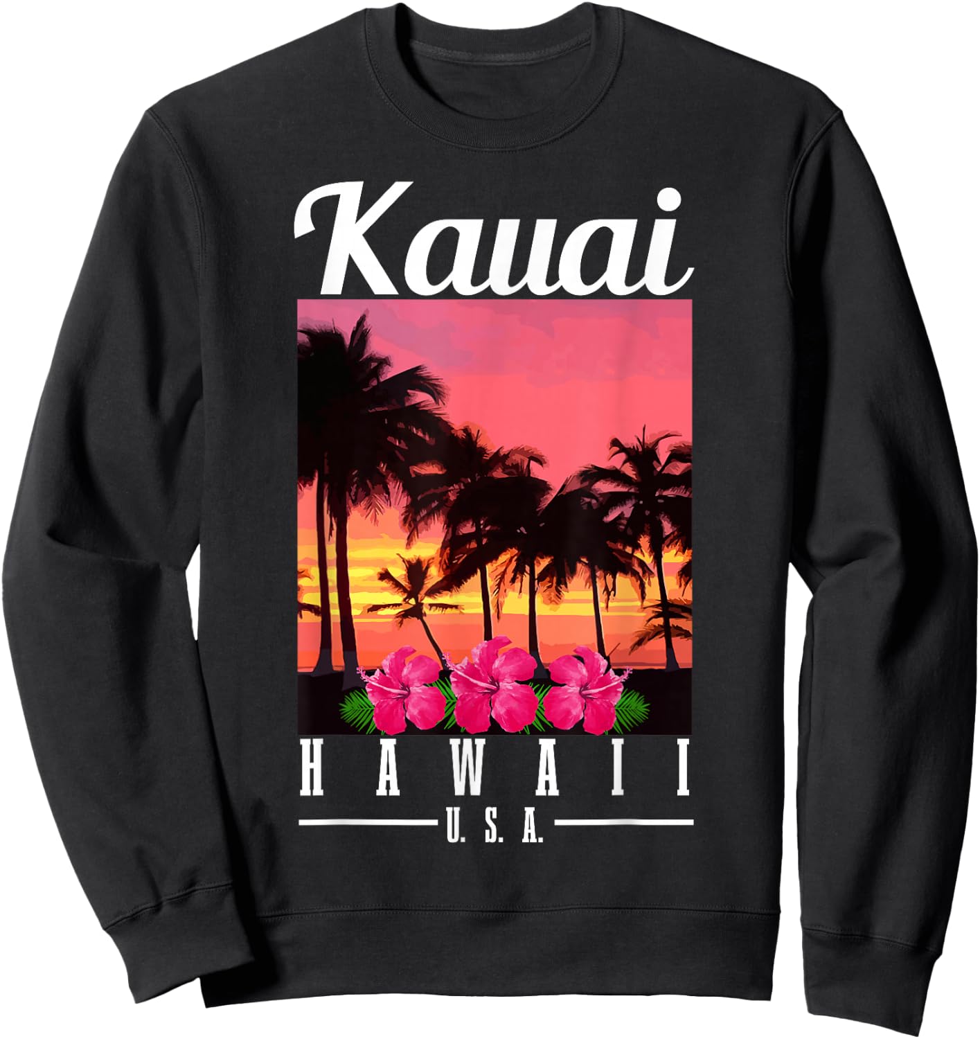 Kauai Hawaii Aloha Hawaiian Islands Surfer Souvenir Sweatshirt - Sweatshirt | Black