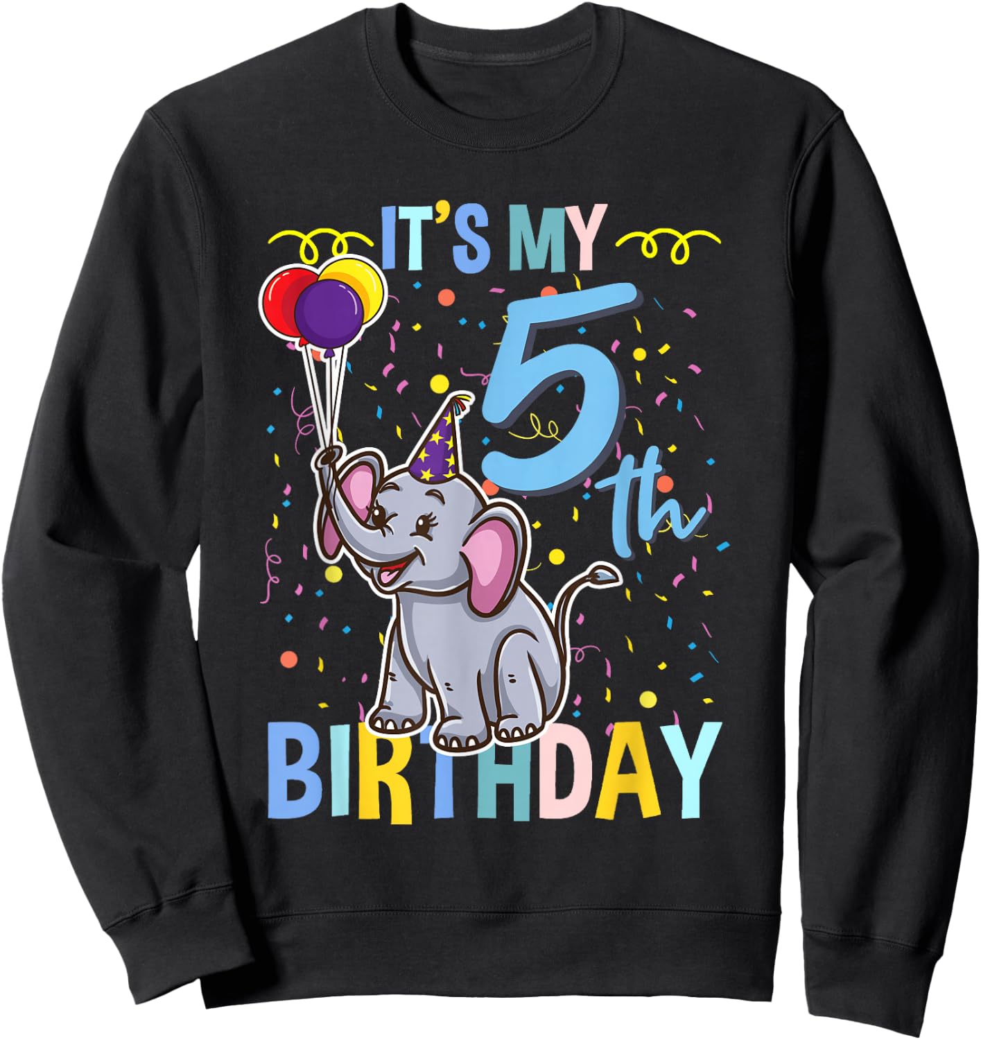 Its My 5th Birthday Elephant Animal Lover Sweatshirt - Sweatshirt | Black
