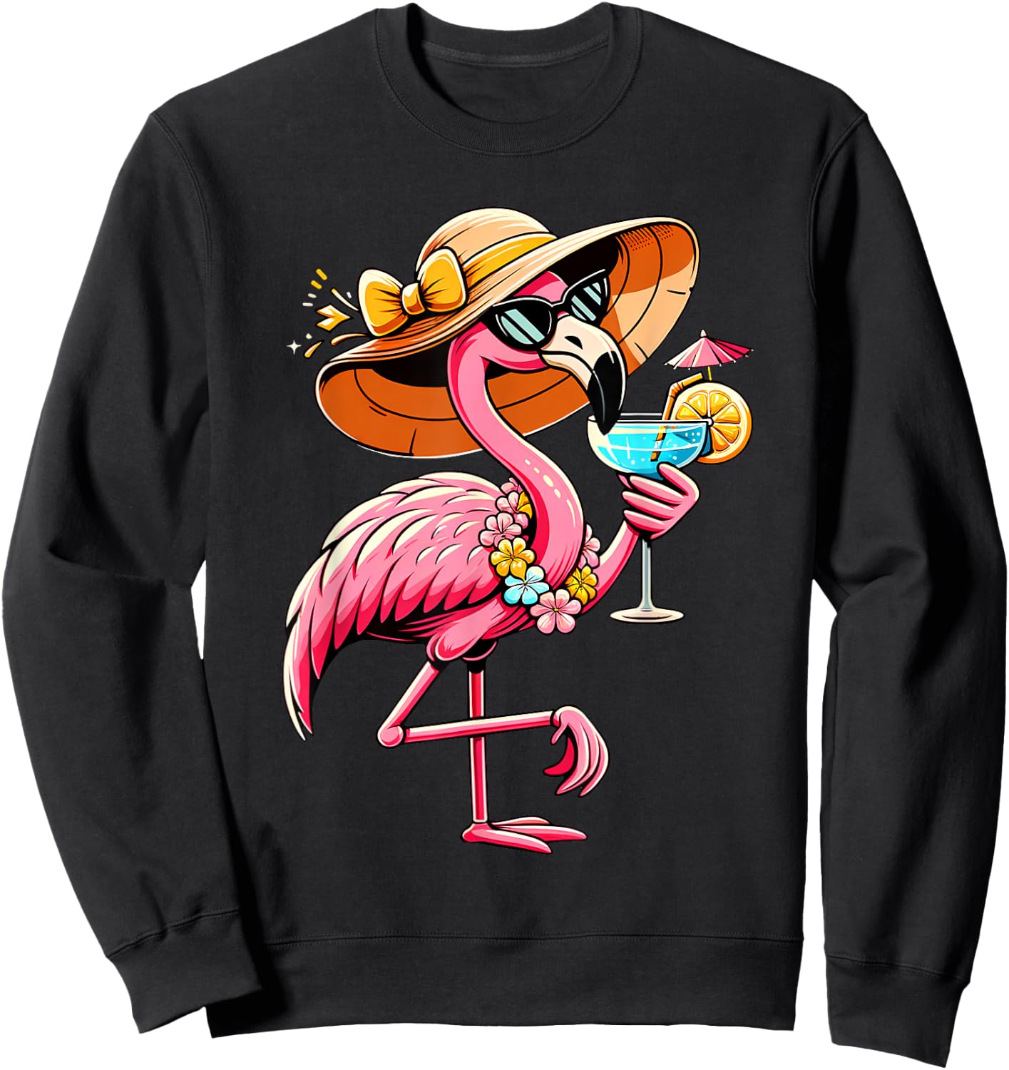 Funny Flamingo Hawaiian Summer Tropical Luau Women Girls Kid Sweatshirt - Sweatshirt | Black