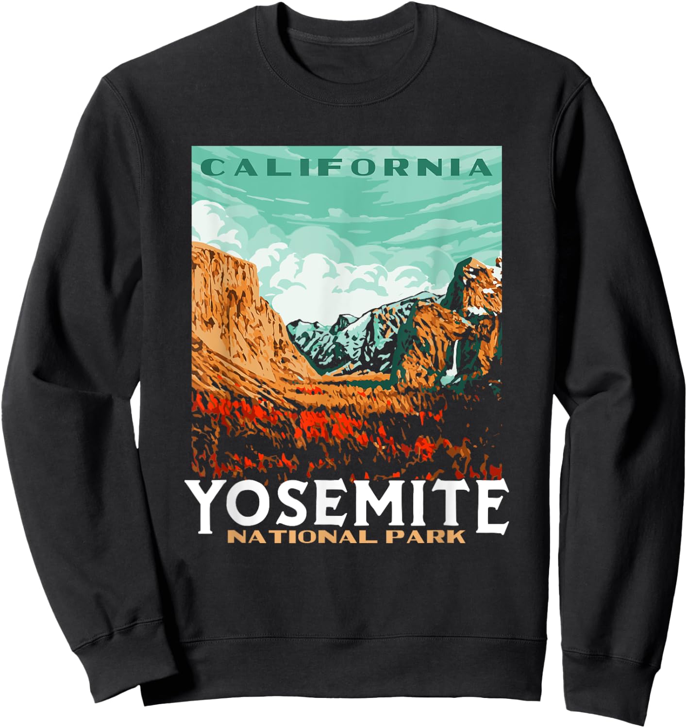Retro Yosemite National Park Valley WPA Style Vintage Sweatshirt - Sweatshirt | Black
