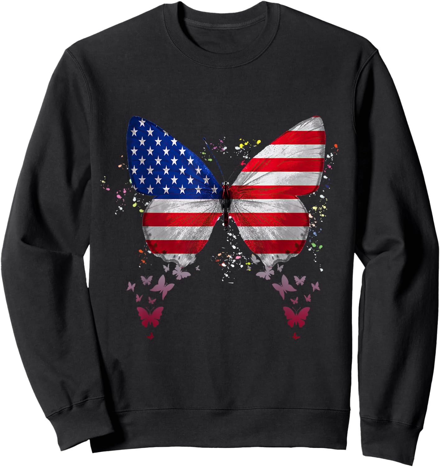 Butterfly American Flag 4th Of July Butterfly Lover Sweatshirt - Sweatshirt | Black