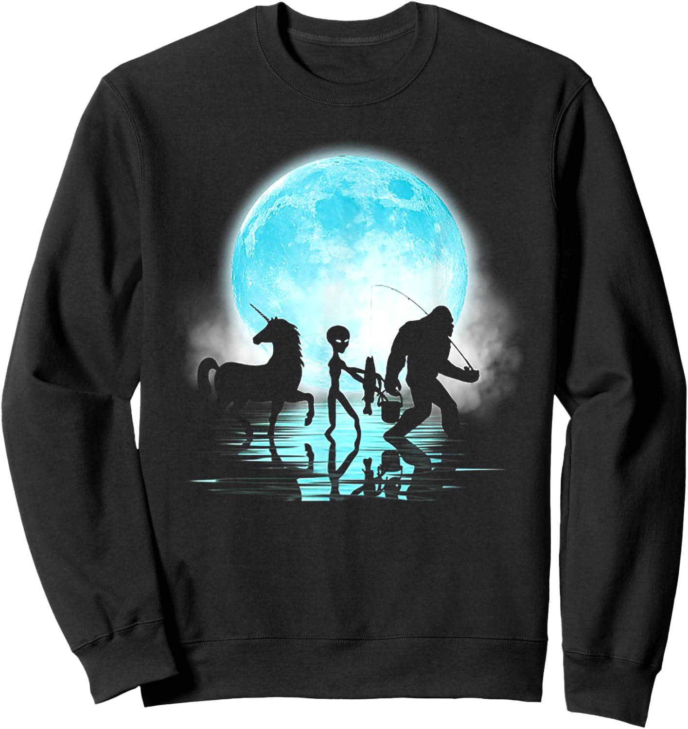 Funny Bigfoot Alien Unicorn Fishing Sweatshirt - Sweatshirt | Black