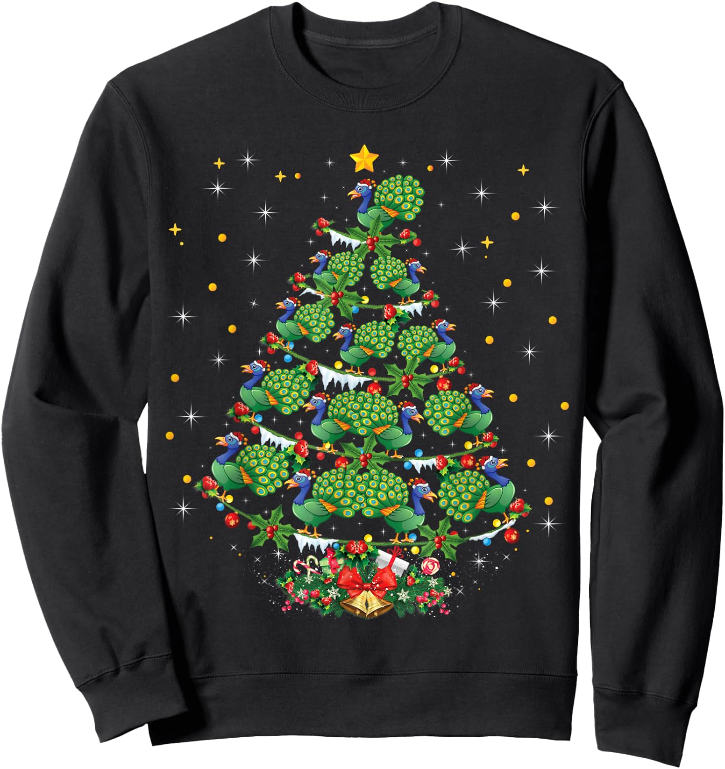 Funny Peacock Bird Lover Xmas Gift Peacock Christmas Tree Sweatshirt - Sweatshirt | Black