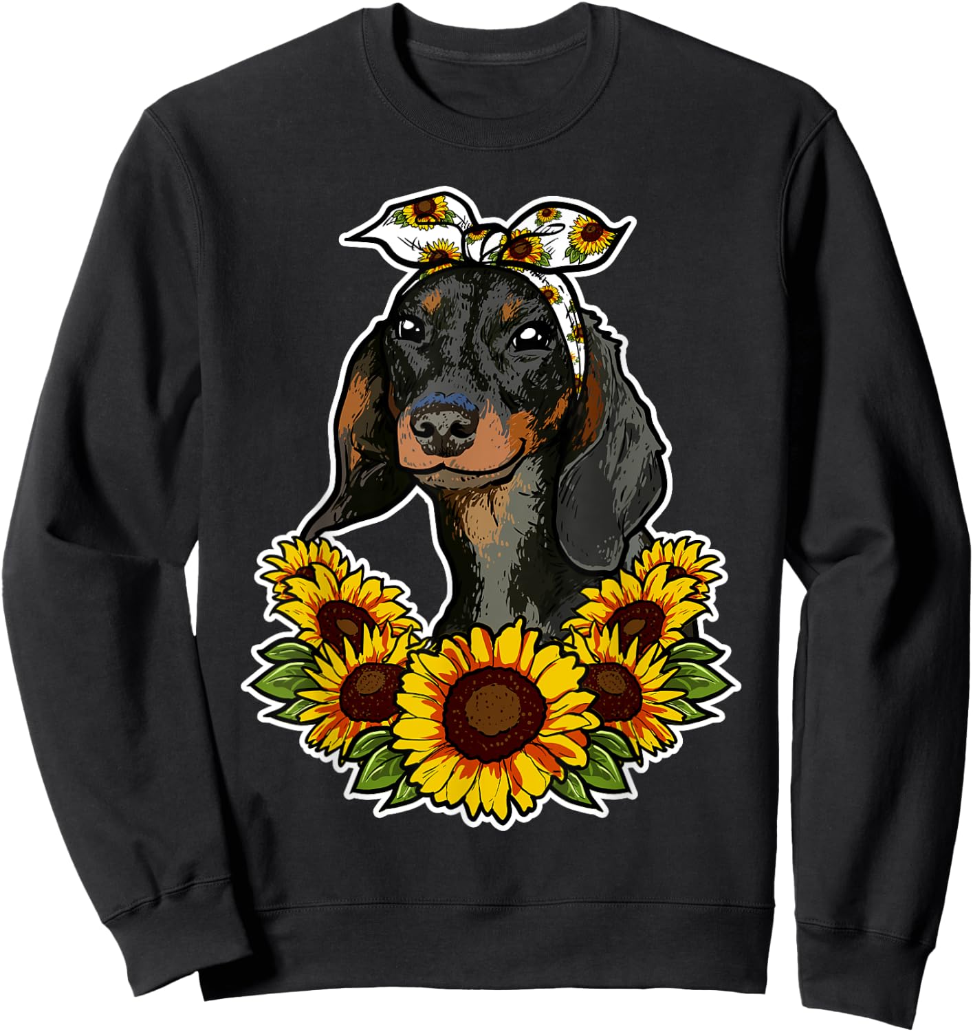 Cute Dog Love Gift Sunflowers Decor Dachshund Women Girls Kids Sweatshirt - Sweatshirt | Black