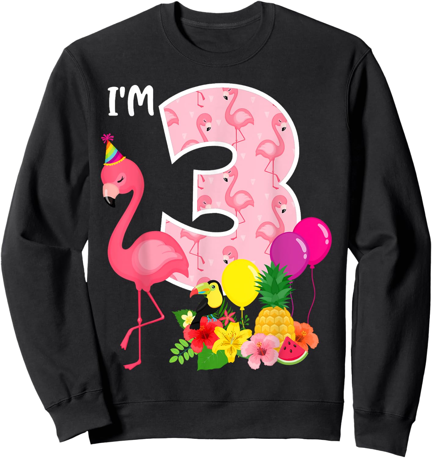Flamingo Birthday I'm 3 Tropical Flamingo Theme 3rd Birthday Sweatshirt - Sweatshirt | Black