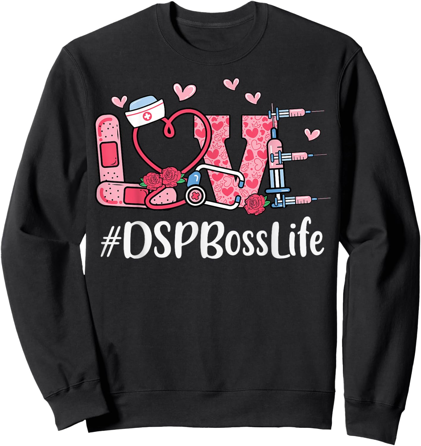 DSP Boss Love Valentines Day Cute Women Heart Appreciation Sweatshirt - Sweatshirt | Black