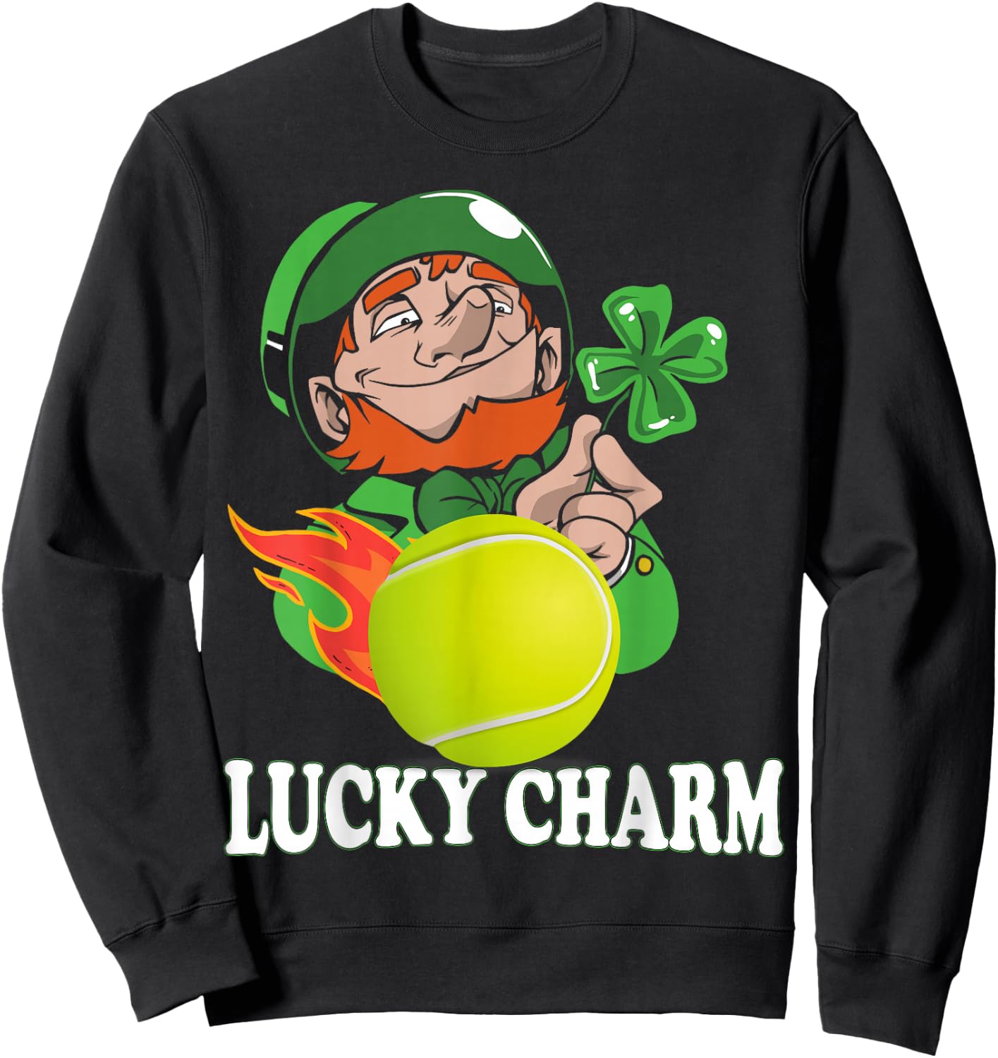 Funny St Patricks Day Gifts for Boys Men Lucky Charm Tennis Sweatshirt - Sweatshirt | Black