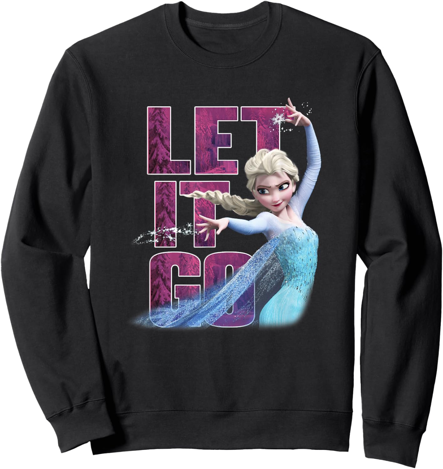 Disney Frozen Elsa Snow Queen Let It Go Sparkle Portrait Sweatshirt - Sweatshirt | Black
