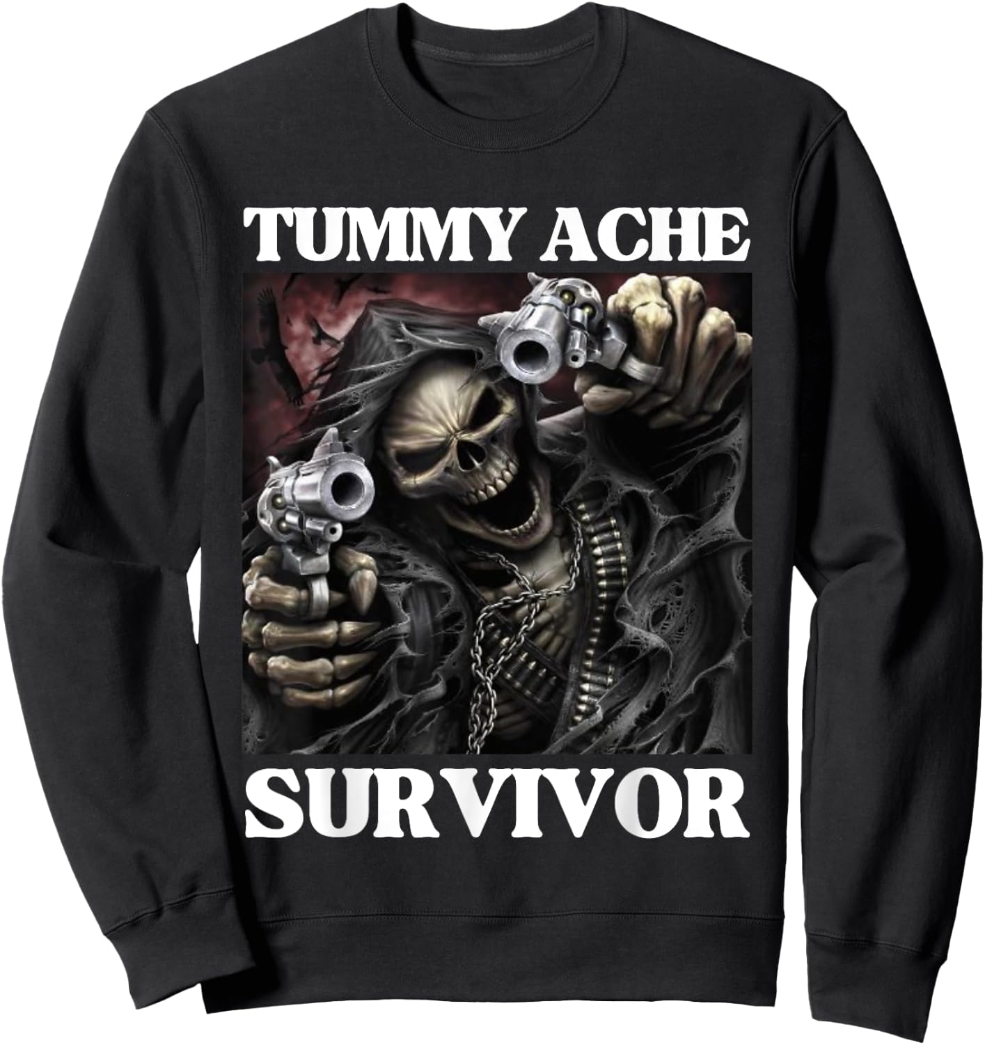 Tummy Ache Survivor Funny Cool Edgy Hard Skeleton Meme Sweatshirt - Sweatshirt | Black