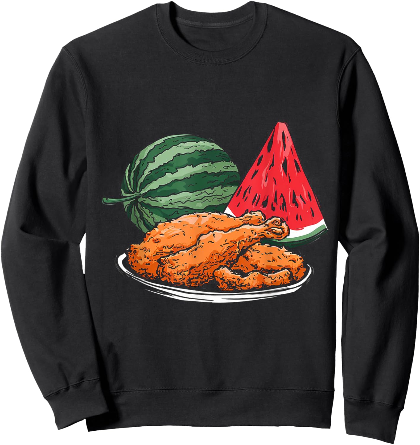 Fried Chicken And Watermelon Fruit Summer Men Women Girls Sweatshirt - Sweatshirt | Black