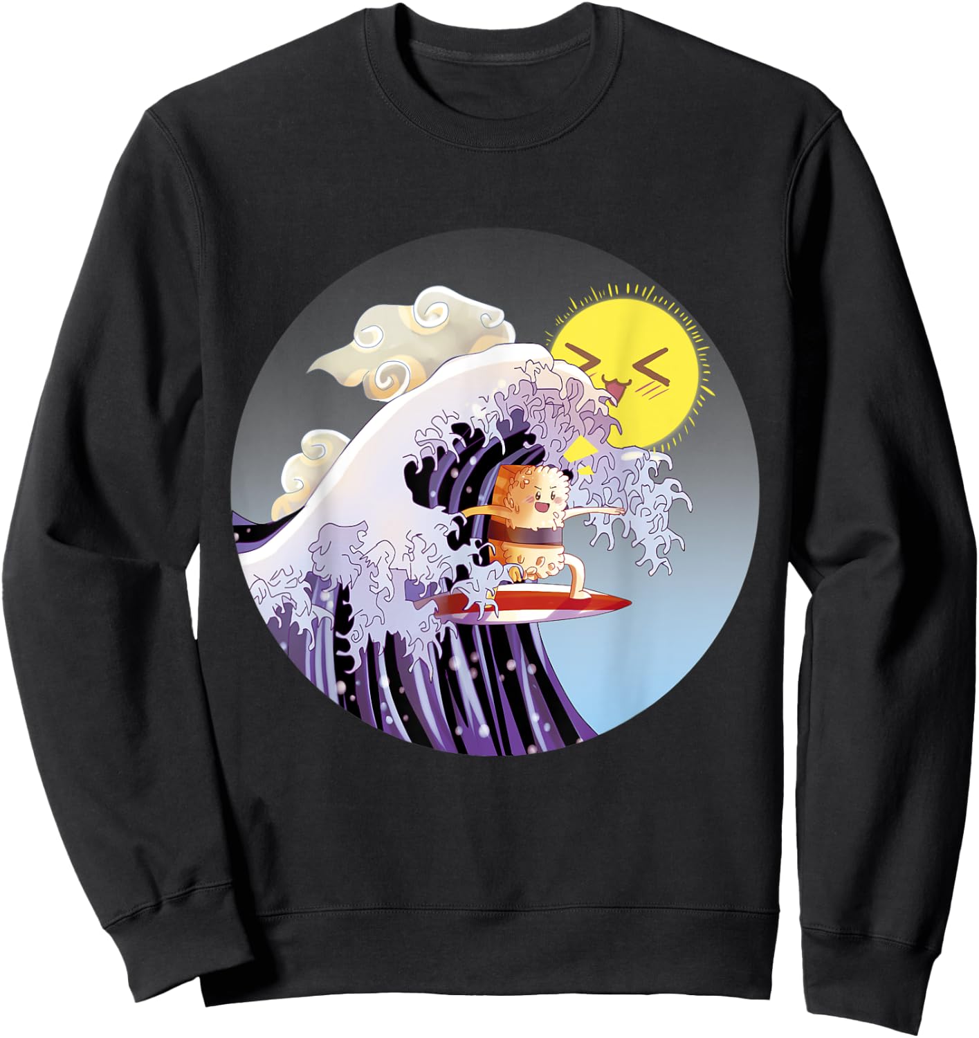 Sushi Surfing Kawaii Waves Gift Surfer Shirt Trendy Cute Sweatshirt - Sweatshirt | Black