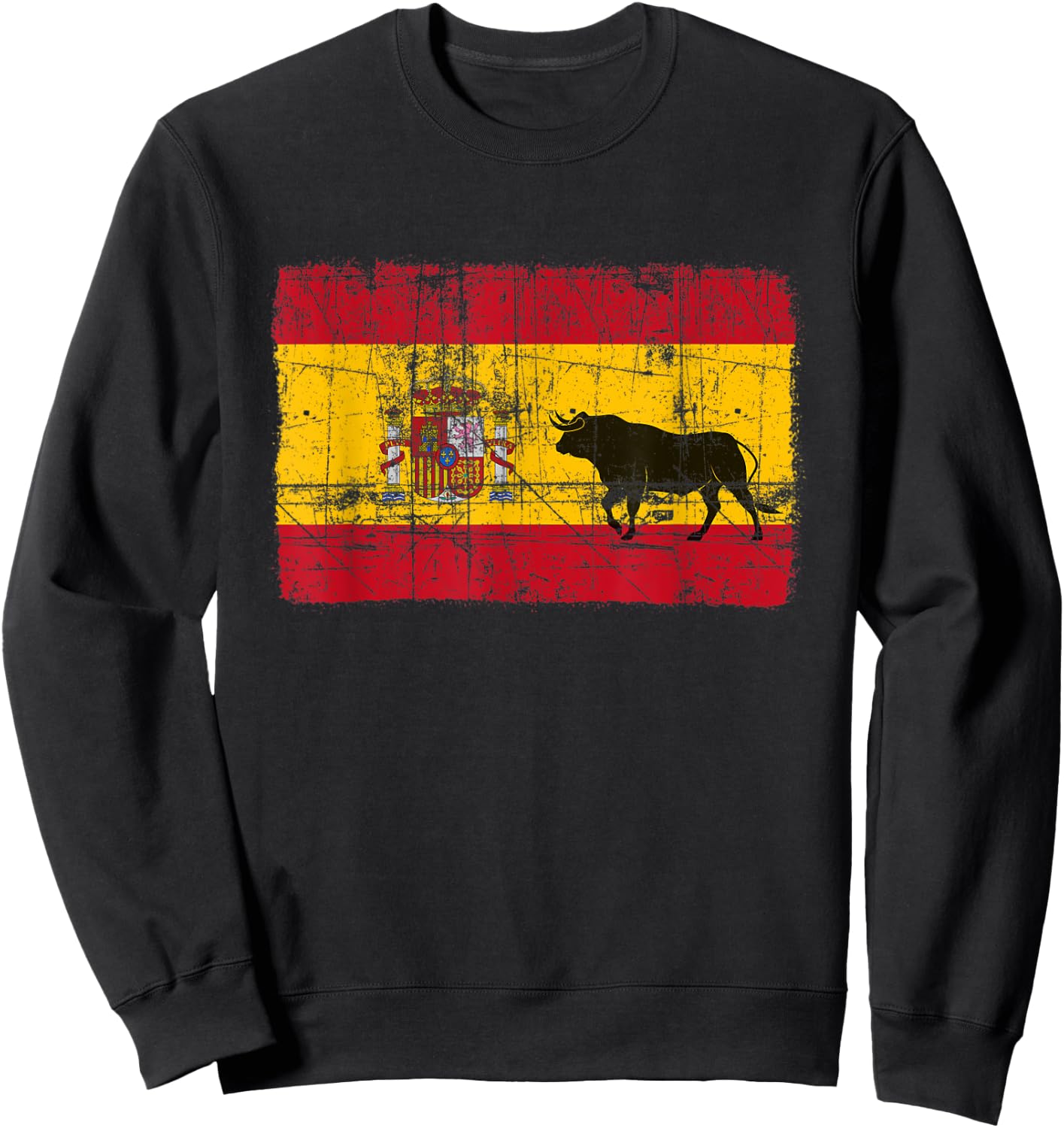 Spain Spanish Flag Bull El Matador Distressed Graphic Black Sweatshirt - Sweatshirt | Black