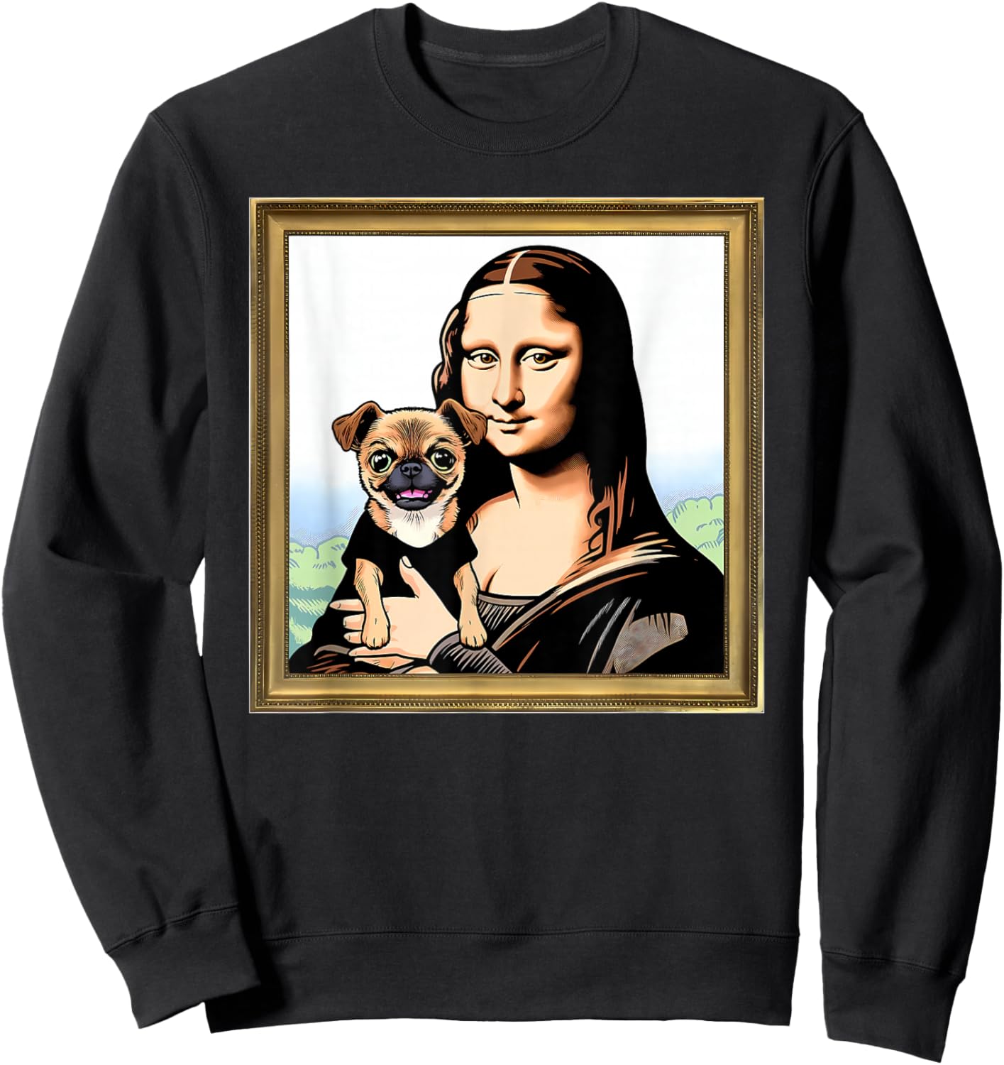 Humor Mona Lisa With Chug dog Sweatshirt - Sweatshirt | Black