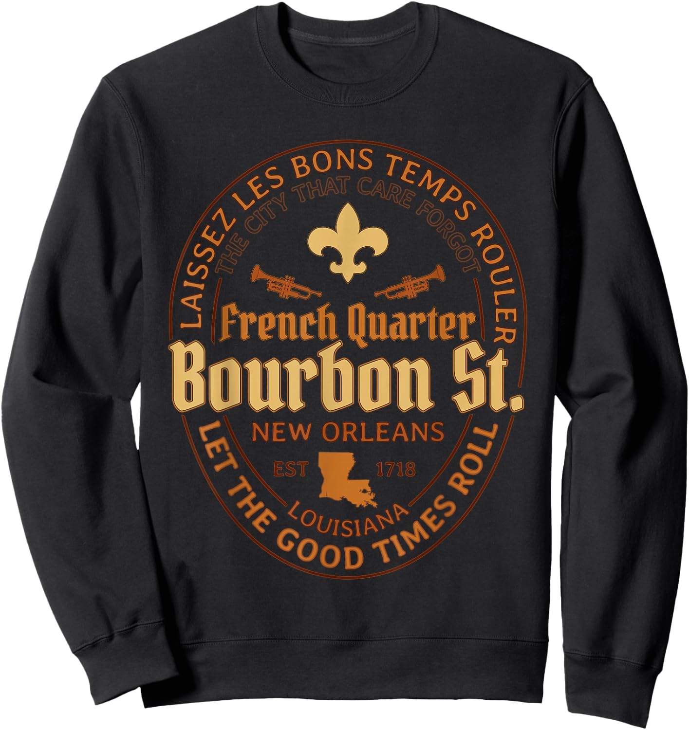 French Quarter Bourbon St New Orleans Souvenir Gift Sweatshirt - Sweatshirt | Black