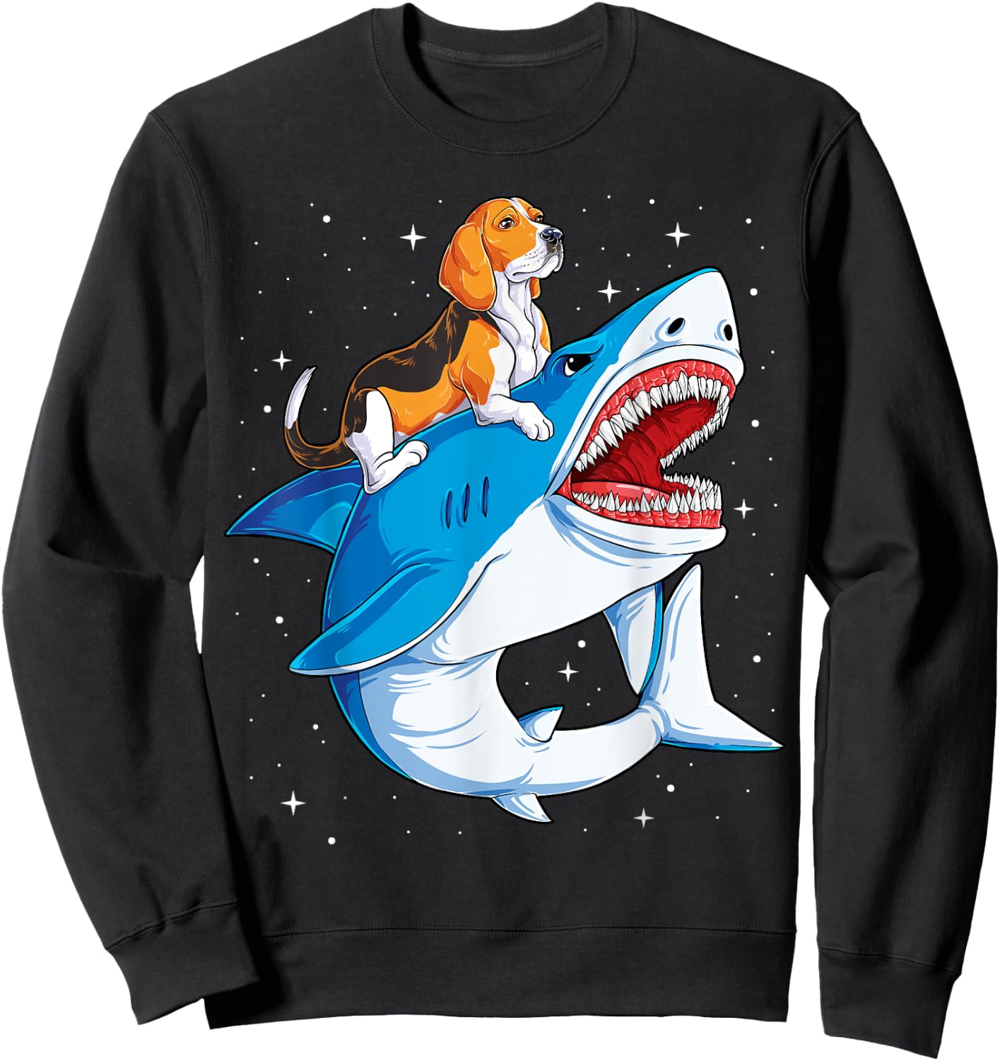 Beagle Riding Shark Jawsome Dog Lover Gifts Space Galaxy Men Women Kids Sweatshirt - Sweatshirt | Black