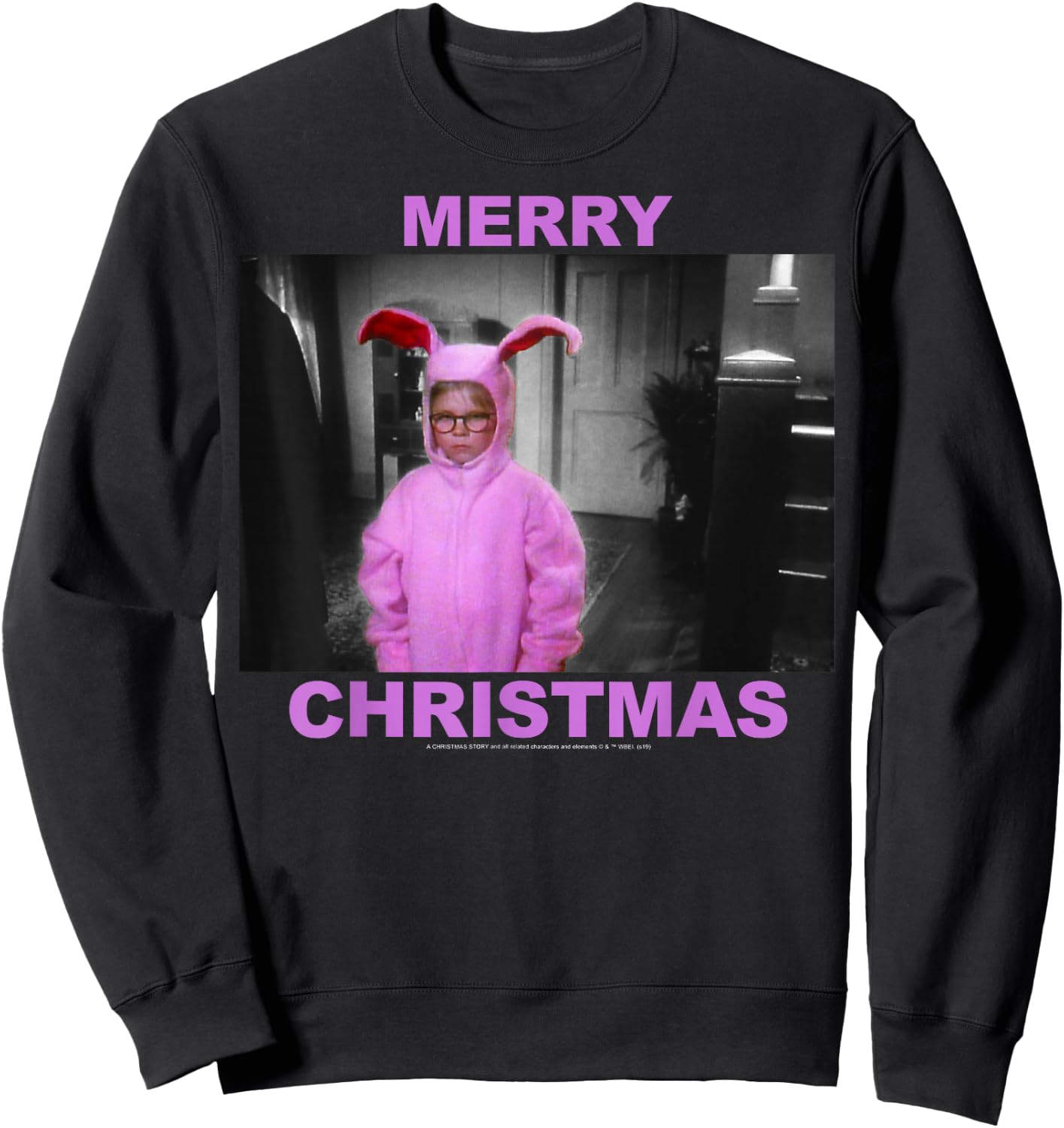 A Christmas Story Ralphie Pink Bunny Suit Merry Christmas Sweatshirt - Sweatshirt | Black