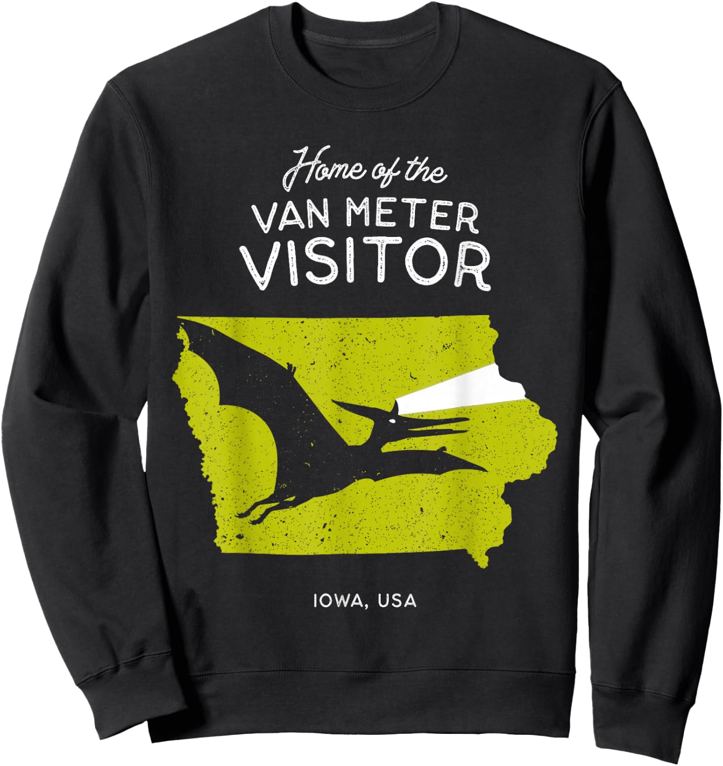 Home of the Van Meter Visitor - Iowa, USA Dinosaur Cryptid Sweatshirt - Sweatshirt | Black