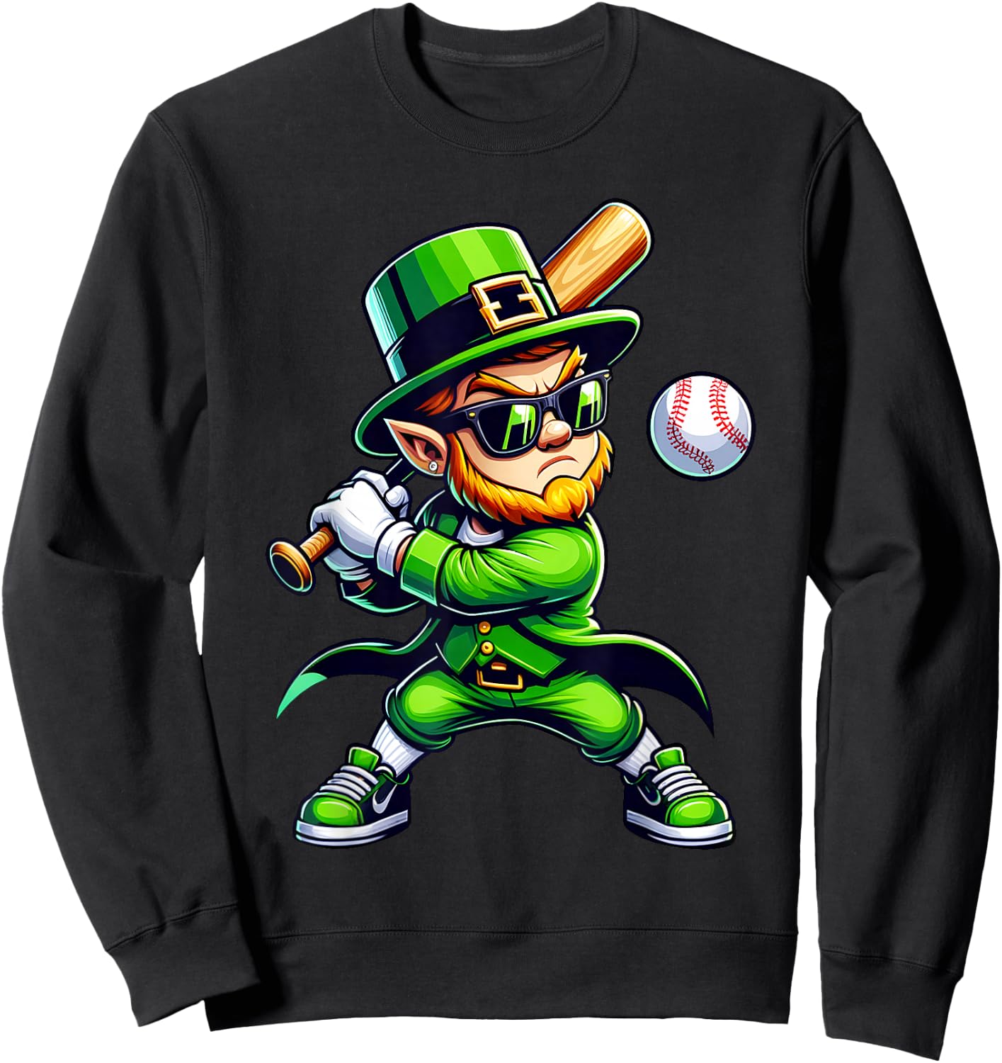 Leprechaun Playing Baseball St Patricks Day Sport Boys Sweatshirt - Sweatshirt | Black