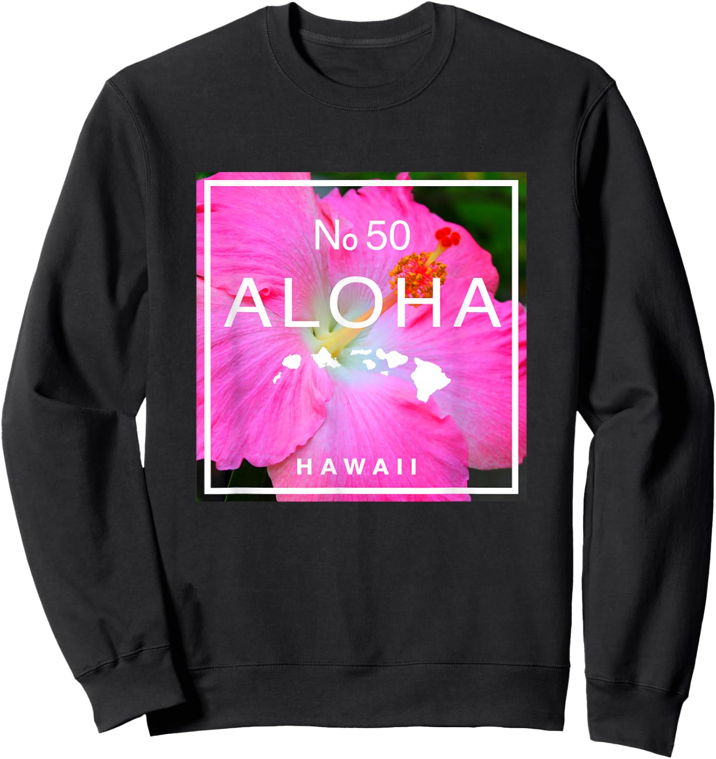 Aloha Hawaii No. 50 State Island Hawaiian Hibiscus Sweatshirt - Sweatshirt | Black