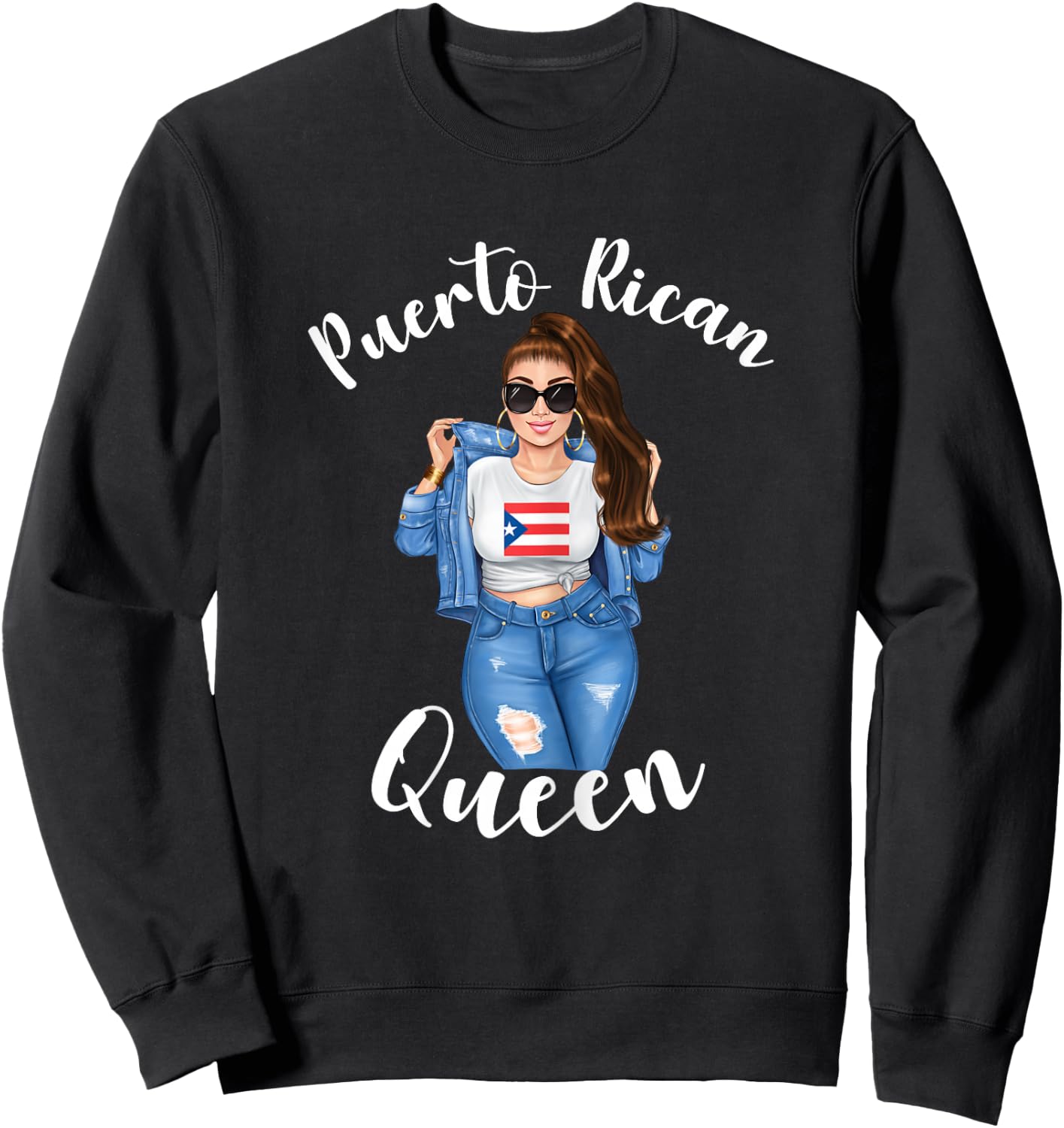 Puerto Rican Queen Proud Mexican Latin Sunshine Sassy Woman Sweatshirt - Sweatshirt | Black