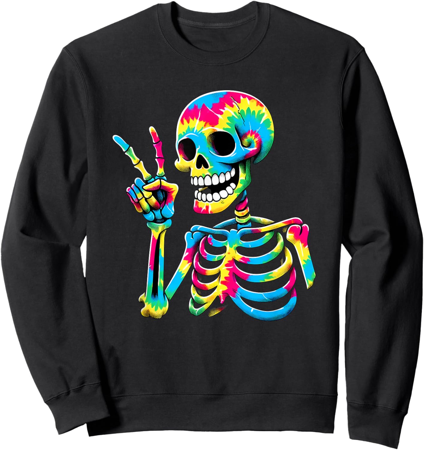 Peace Sign Tie Dye Skeleton Sweatshirt - Sweatshirt | Black