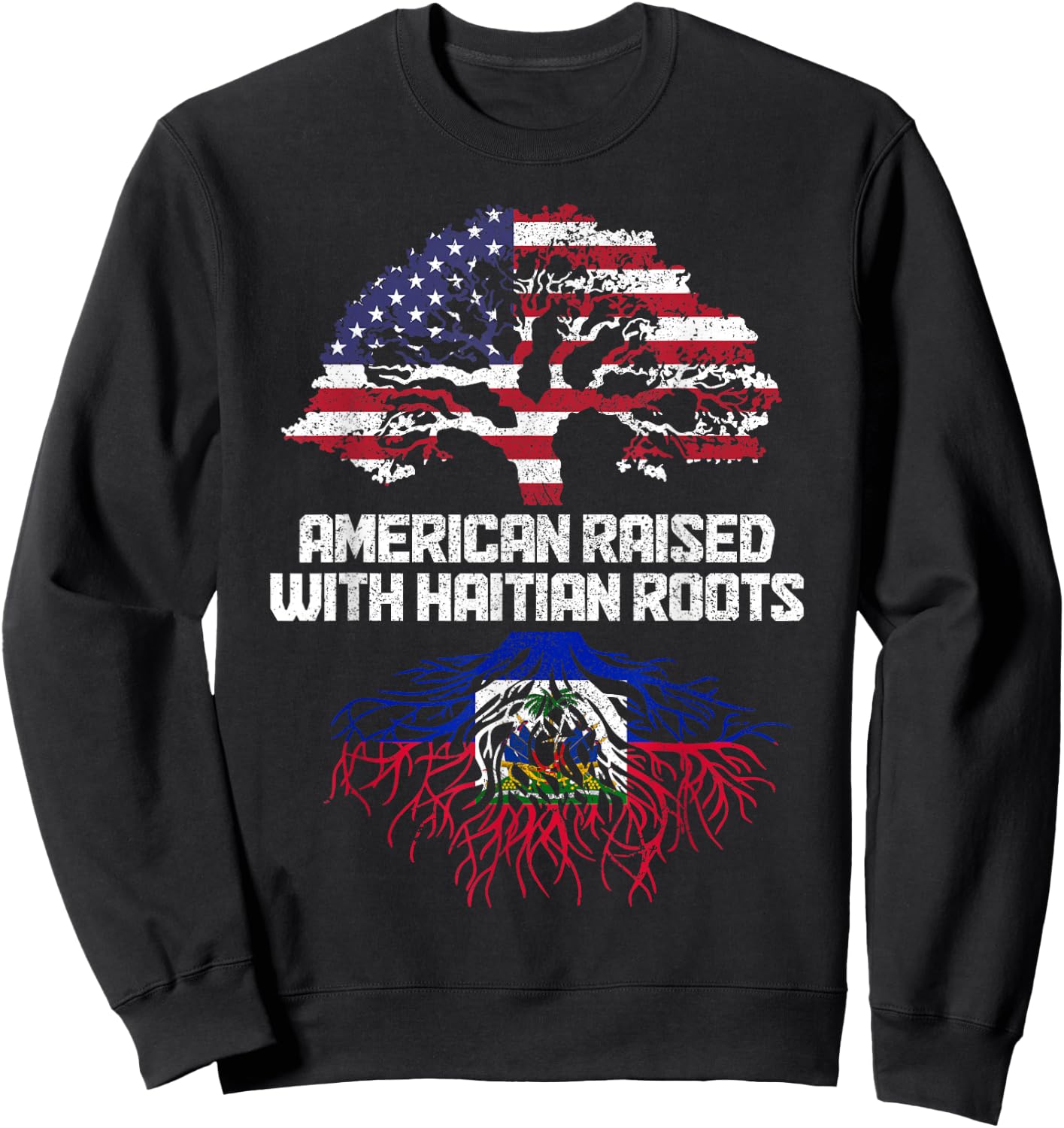 American Haitian Roots Pride Haiti Flag Sweatshirt - Sweatshirt | Black