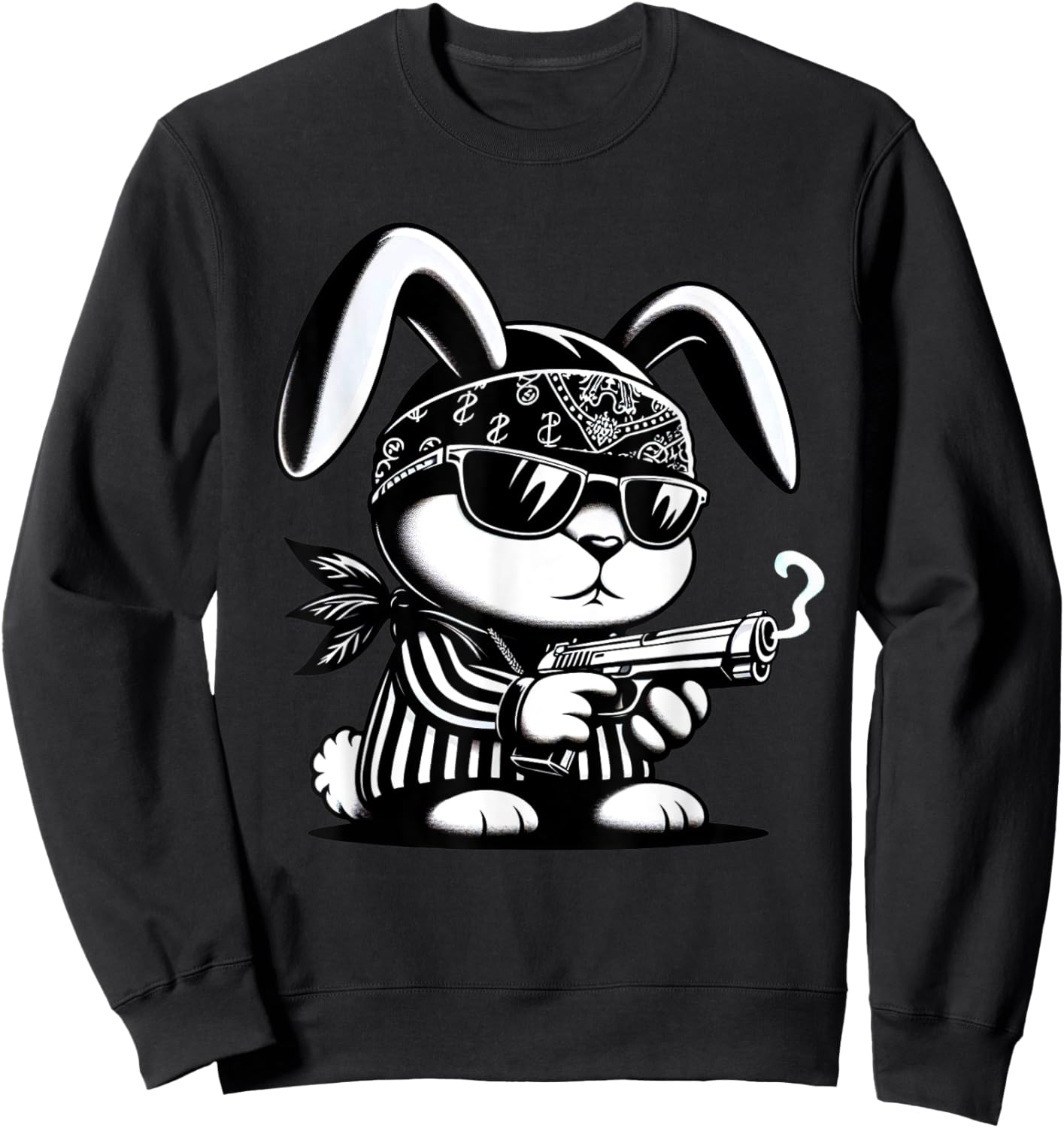 Thug Bunny Rabbit Gangster Rabbit With Gun Funny Rabbit Sweatshirt - Sweatshirt | Black
