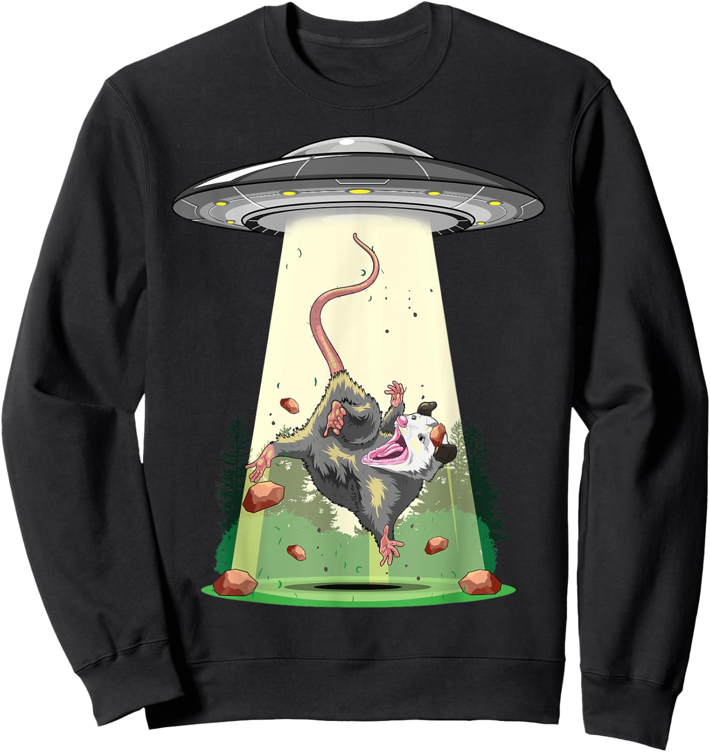 Alien Abduction Shirt Opossum UFO Flying Saucer Conspiracy Sweatshirt - Sweatshirt | Black