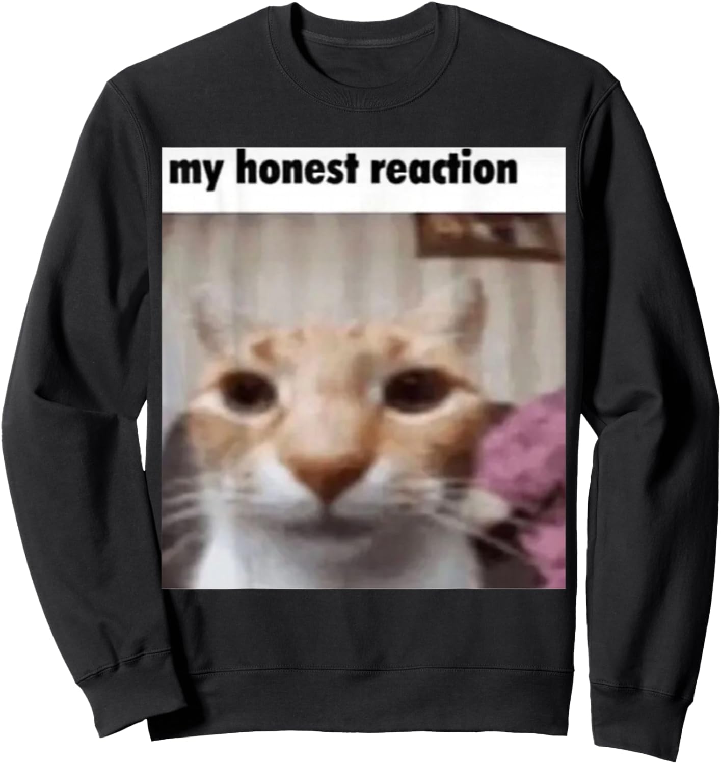 My Honest Reaction Cat Funny Meme Men Women Girls Kids Sweatshirt - Sweatshirt | Black