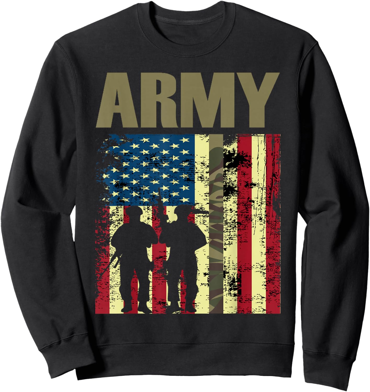 American Flag Camo Us Army 4th of July USA Military Merica Sweatshirt - Sweatshirt | Black