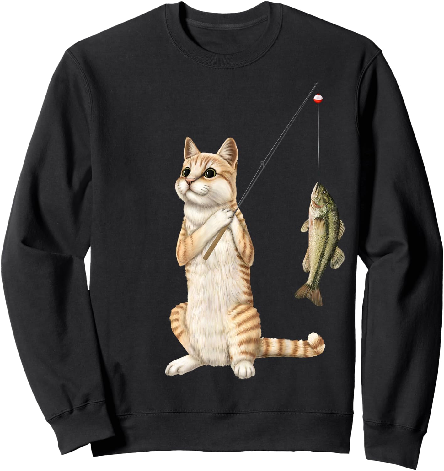 Fishing cat with a bass Sweatshirt - Sweatshirt | Black