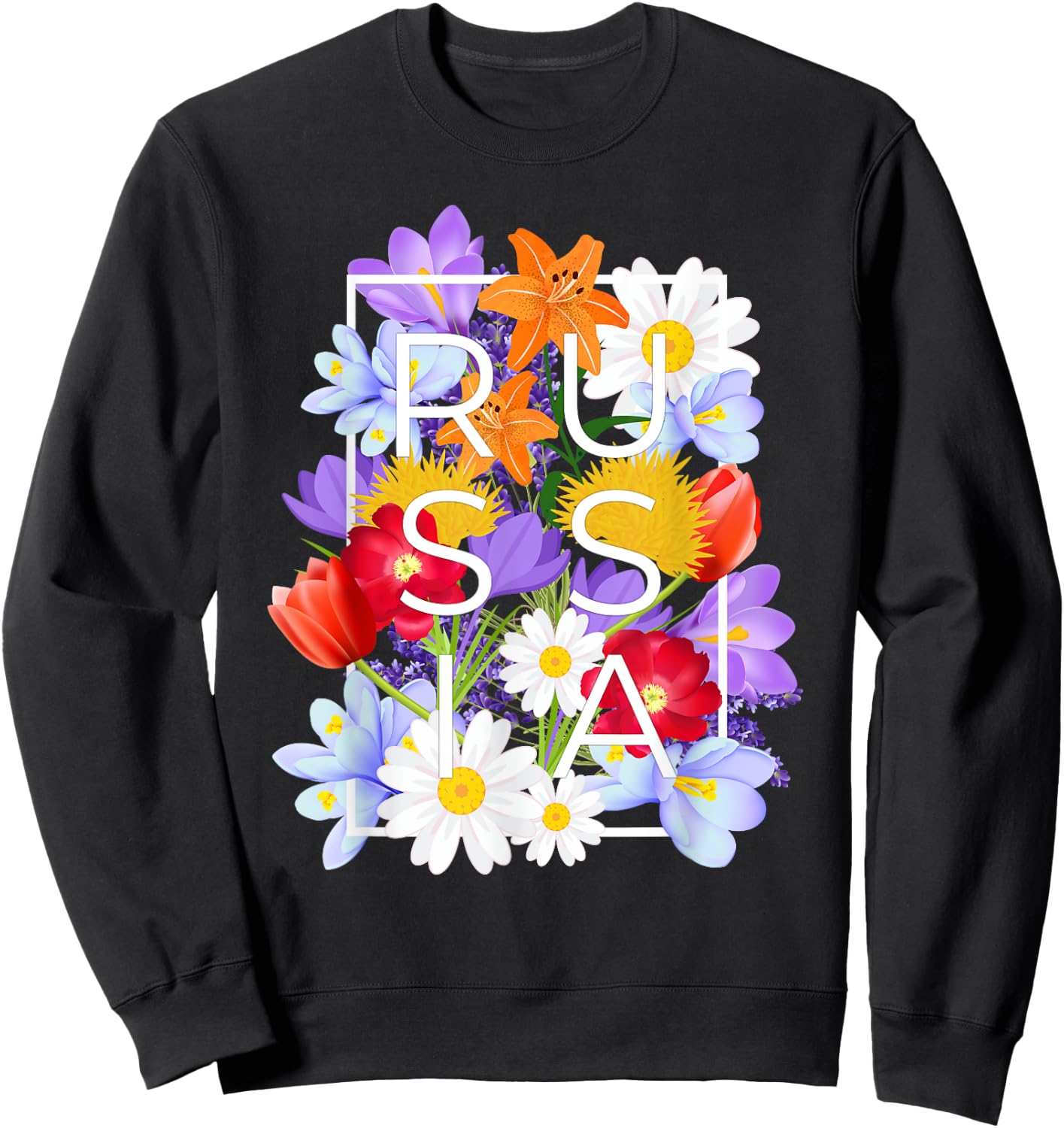 Flowers of Russia Word Art - Russian Pride Sweatshirt - Sweatshirt | Black