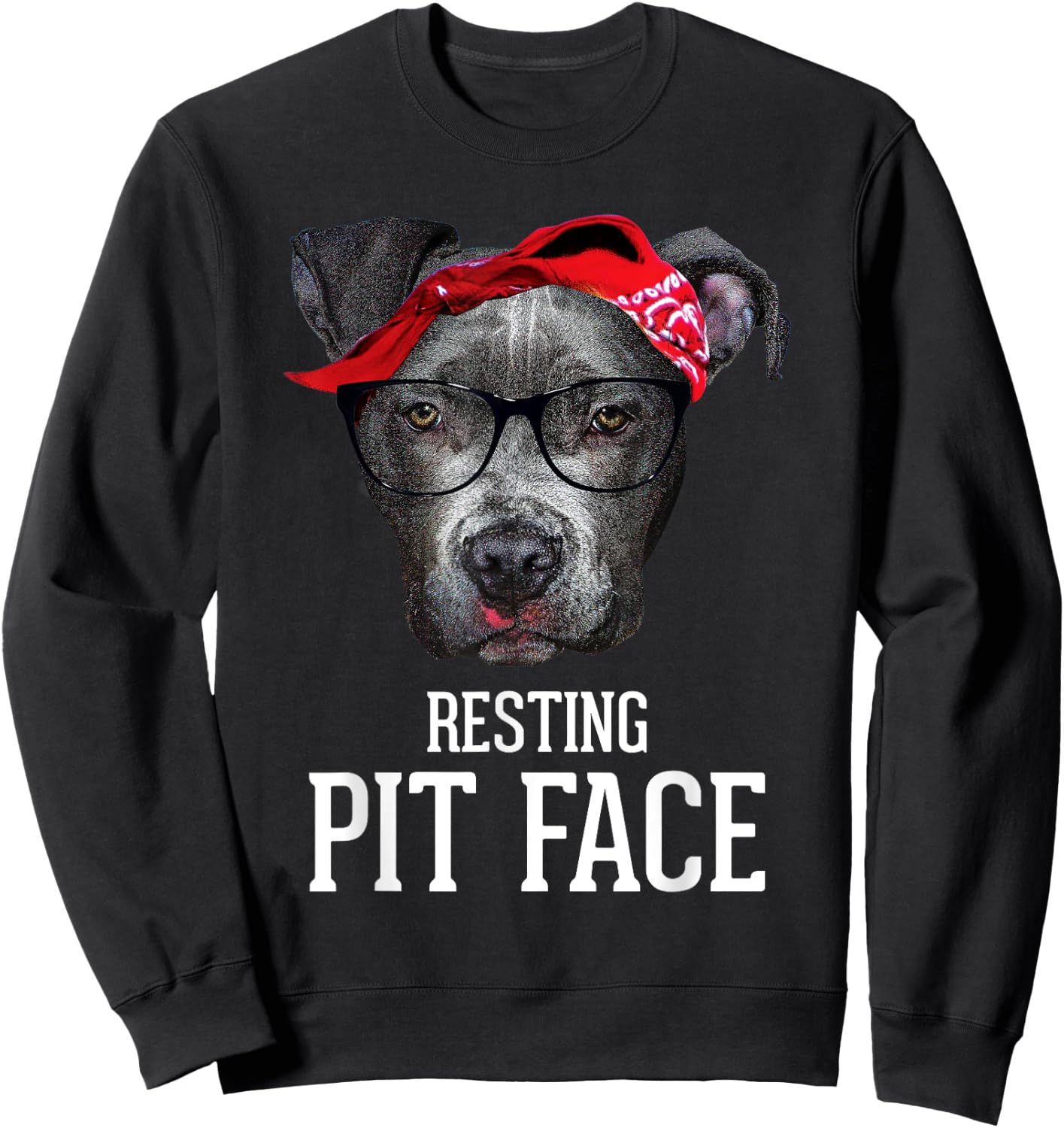 Vintage Pitbull Resting Pit Face - Funny Pitbull Lovers Dog Sweatshirt - Sweatshirt | Black