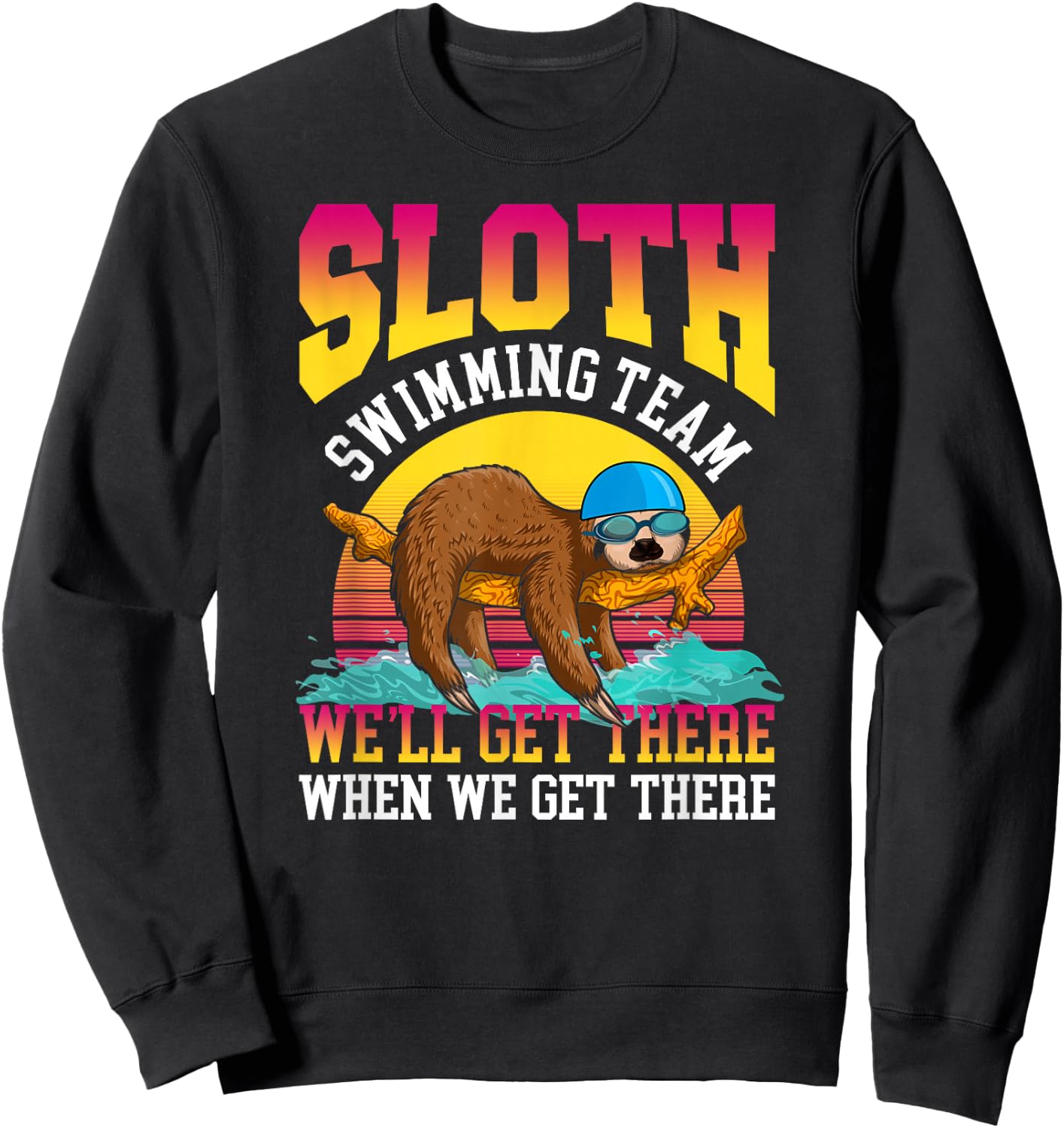 Swimmer Swim Sloth Swimming Team Retro Sweatshirt - Sweatshirt | Black
