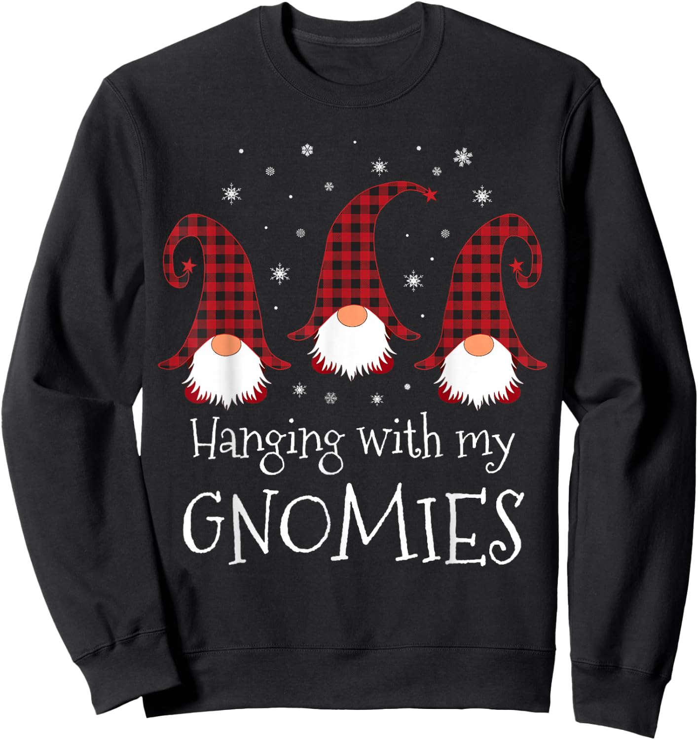 Hanging With My Gnomies Plaid Garden Christmas Gnome Sweatshirt - Sweatshirt | Black