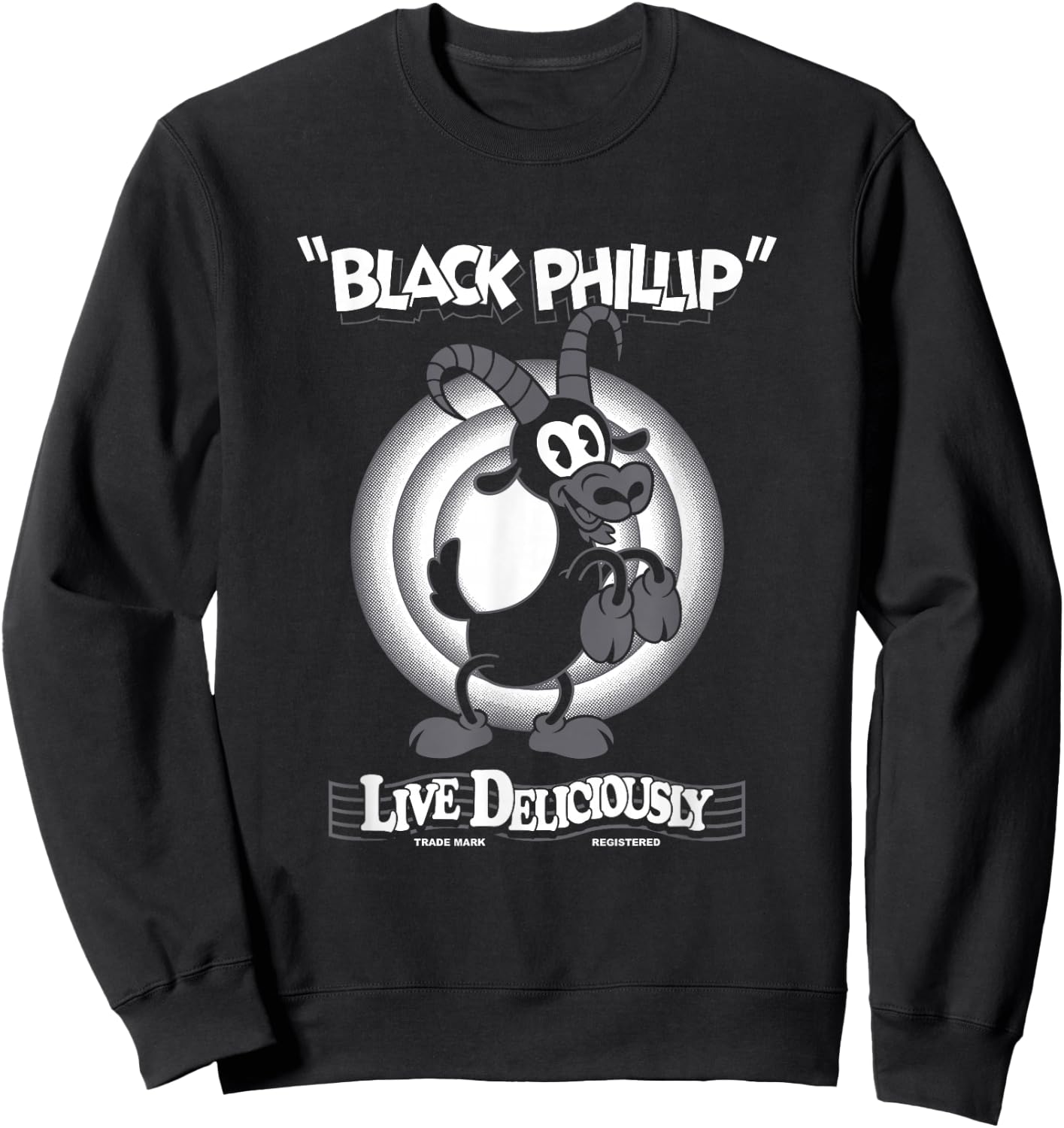 Live Deliciously - Vintage Cartoon Goat - Black Phillip Sweatshirt - Sweatshirt | Black