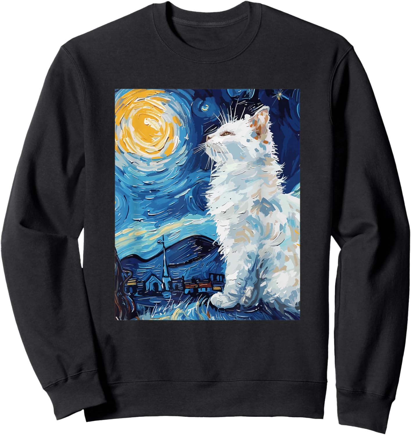 Starry Night Style Cat Women Kids Sweatshirt - Sweatshirt | Black