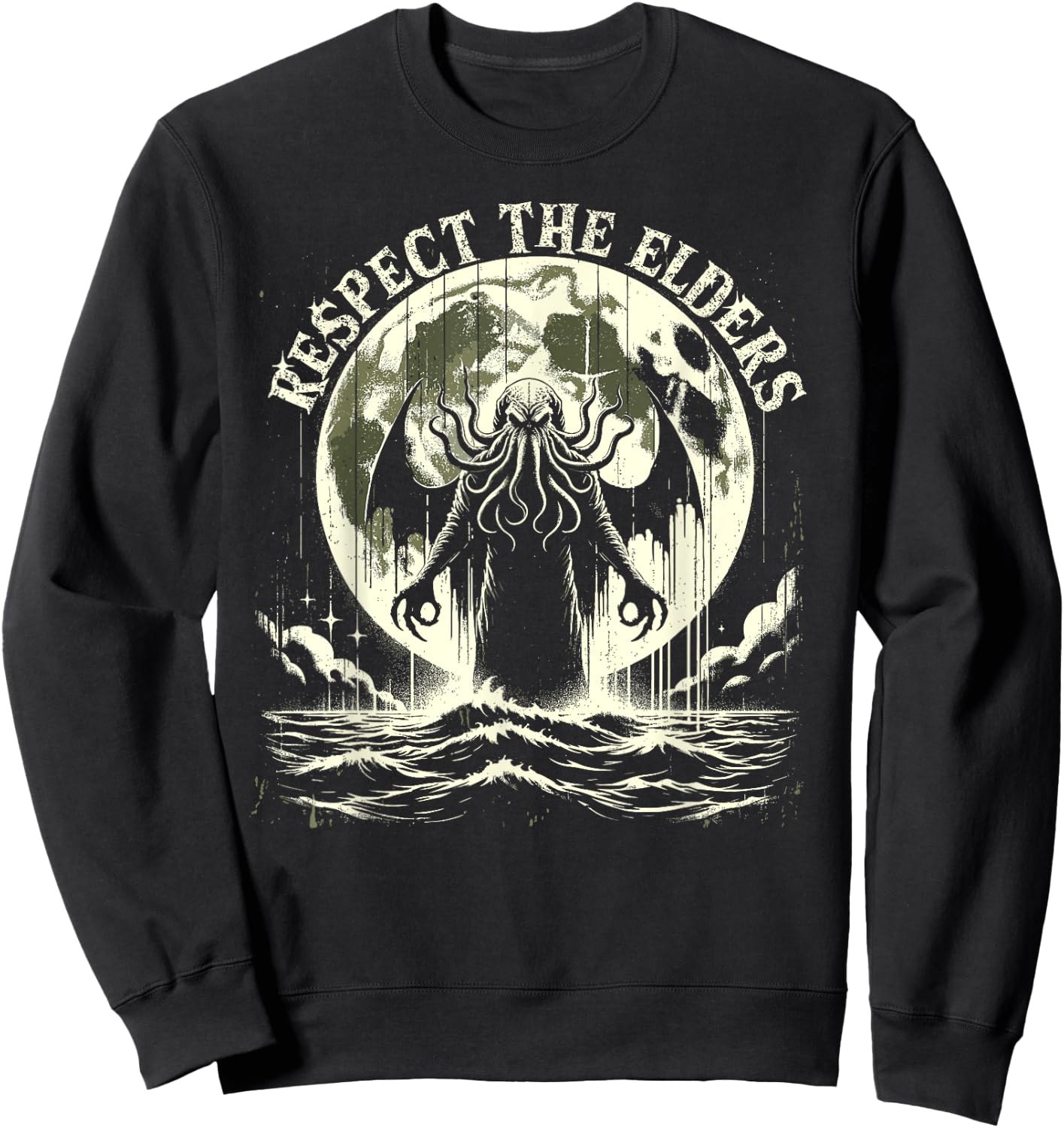 Cthulhu Respect The Elders, Vintage Cosmic Horror Sweatshirt - Sweatshirt | Black