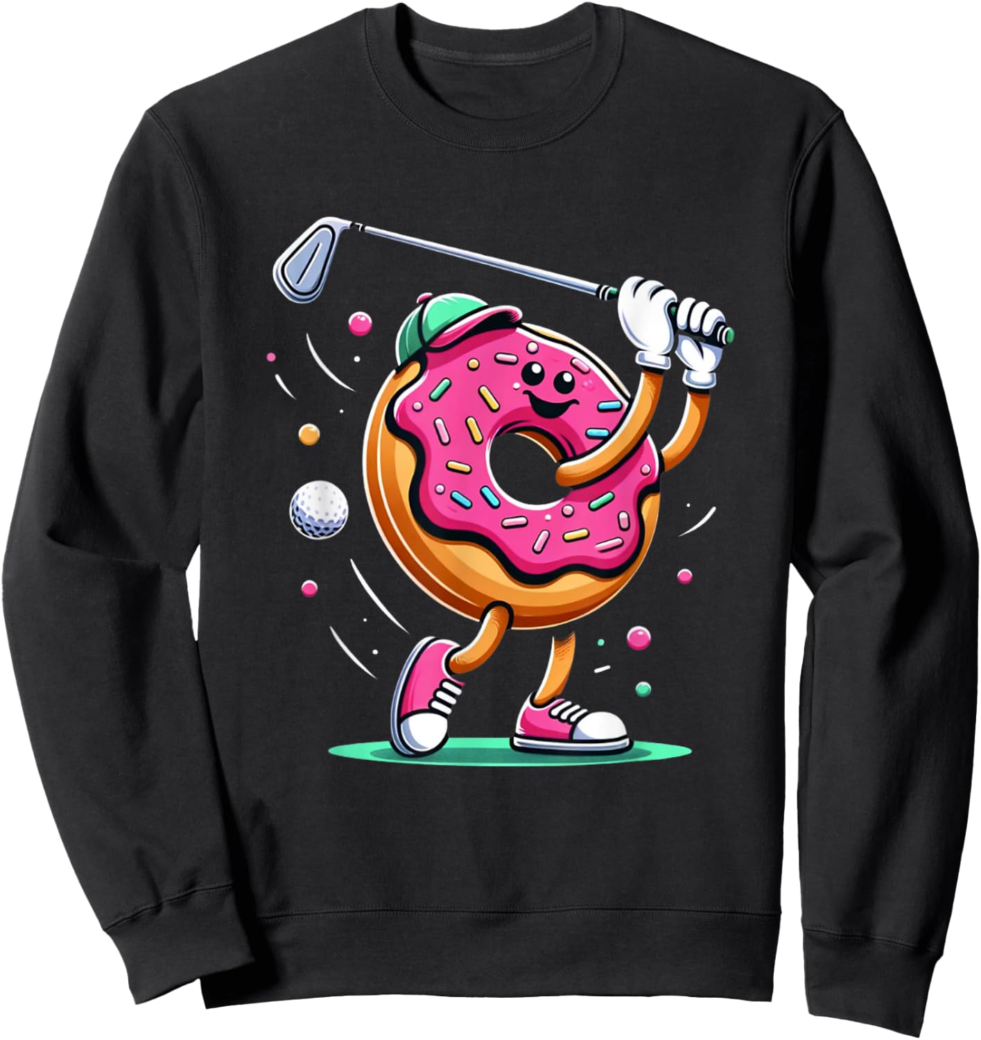 Funny Donut Golfing Golfer Food Champ Sports Golf Donut Sweatshirt - Sweatshirt | Black
