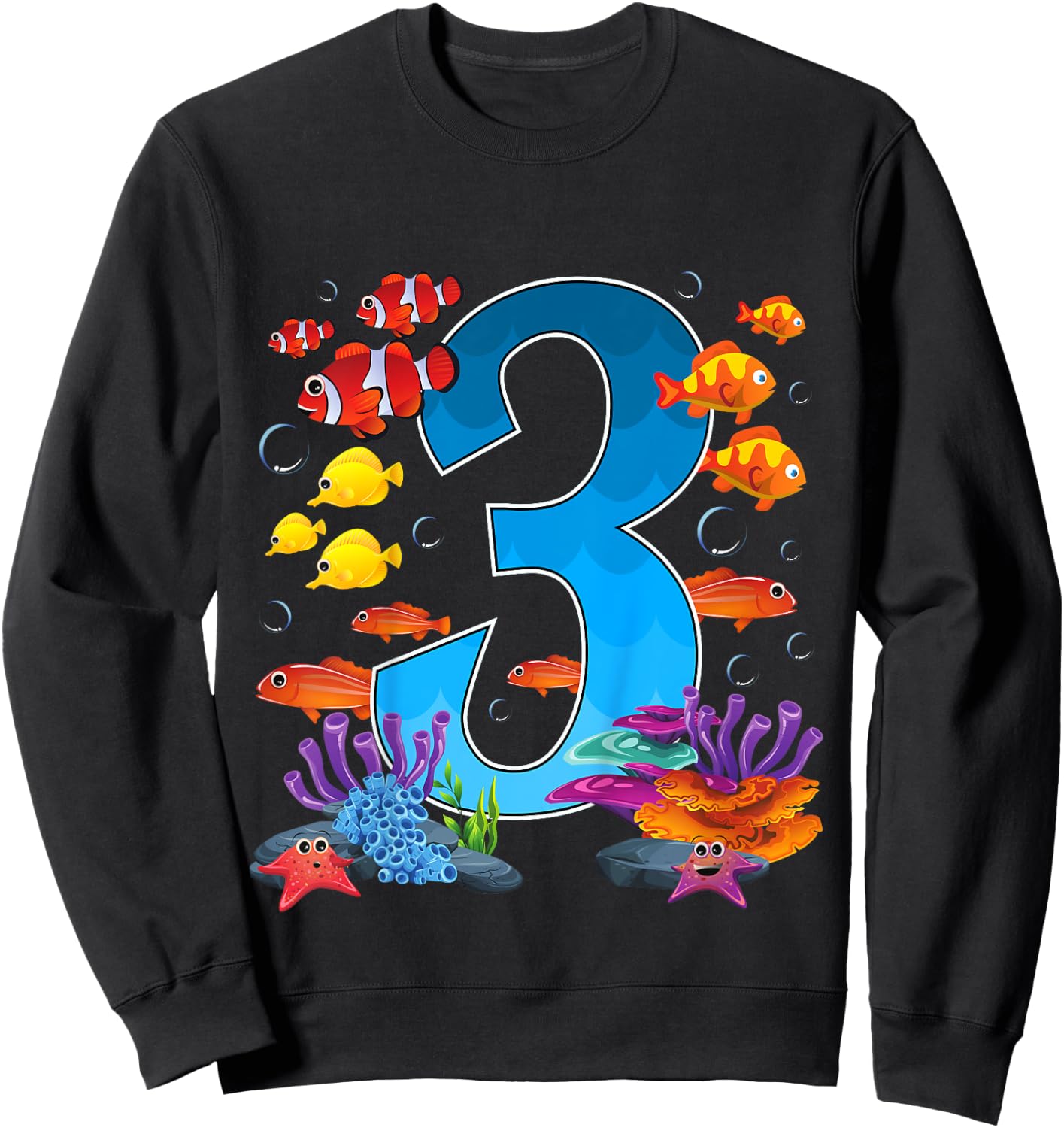 3 Year Old Under The Sea Birthday Ocean Fish Theme 3rd Gift Sweatshirt - Sweatshirt | Black