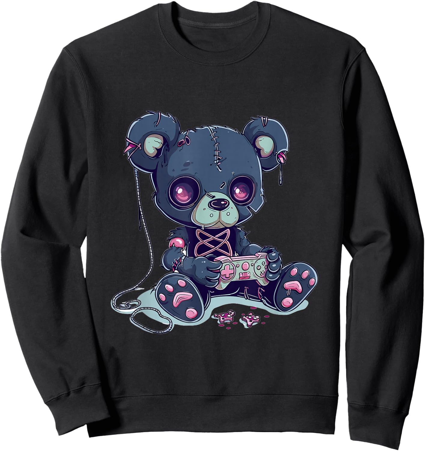 Goth Pastel Cute Creepy Kawaii Gamer Teddy Bear Gaming Sweatshirt - Sweatshirt | Black