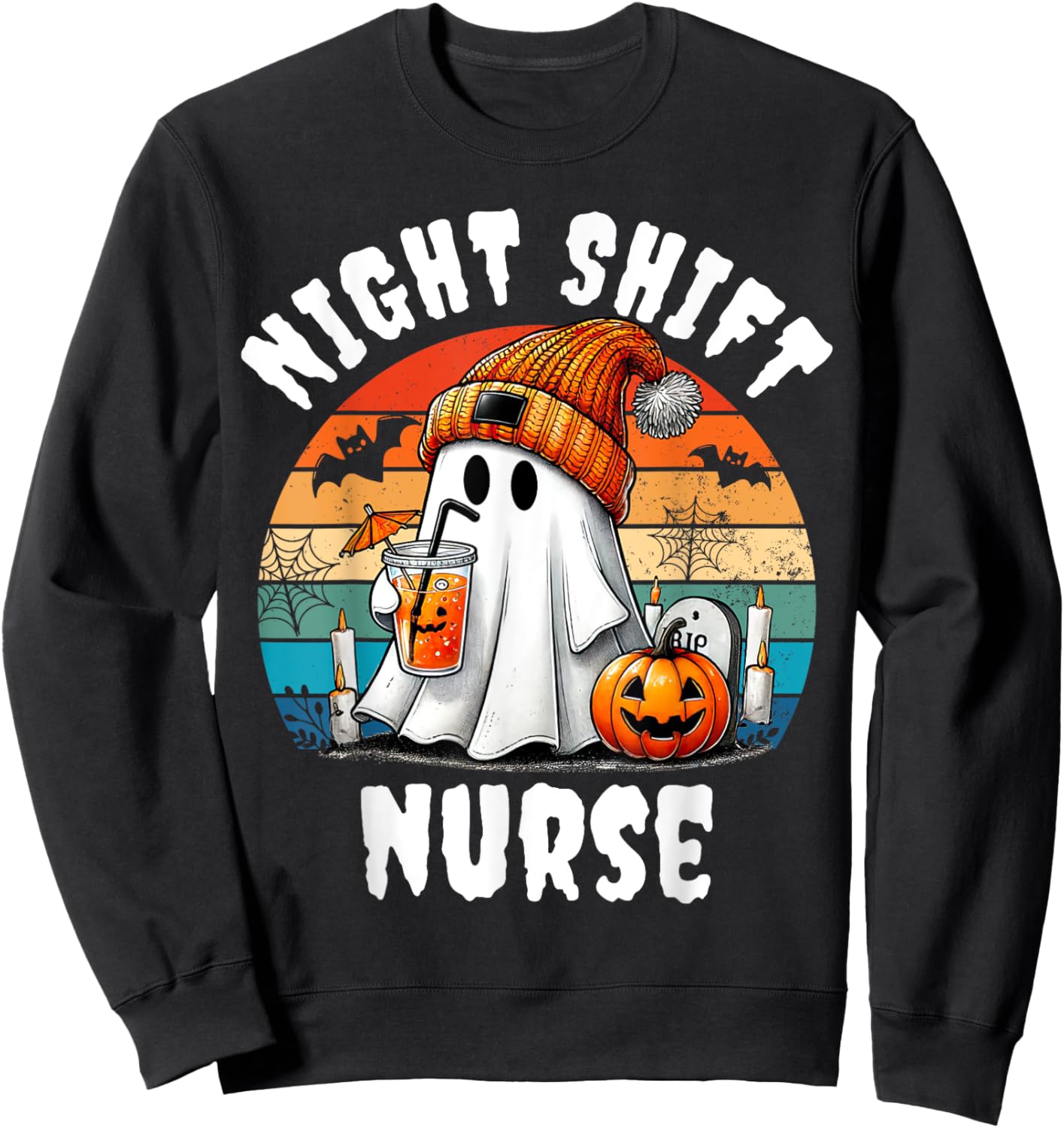 Funny Night Shift Nurse Ghost Boo Halloween RN Nurses Coffee Sweatshirt - Sweatshirt | Black