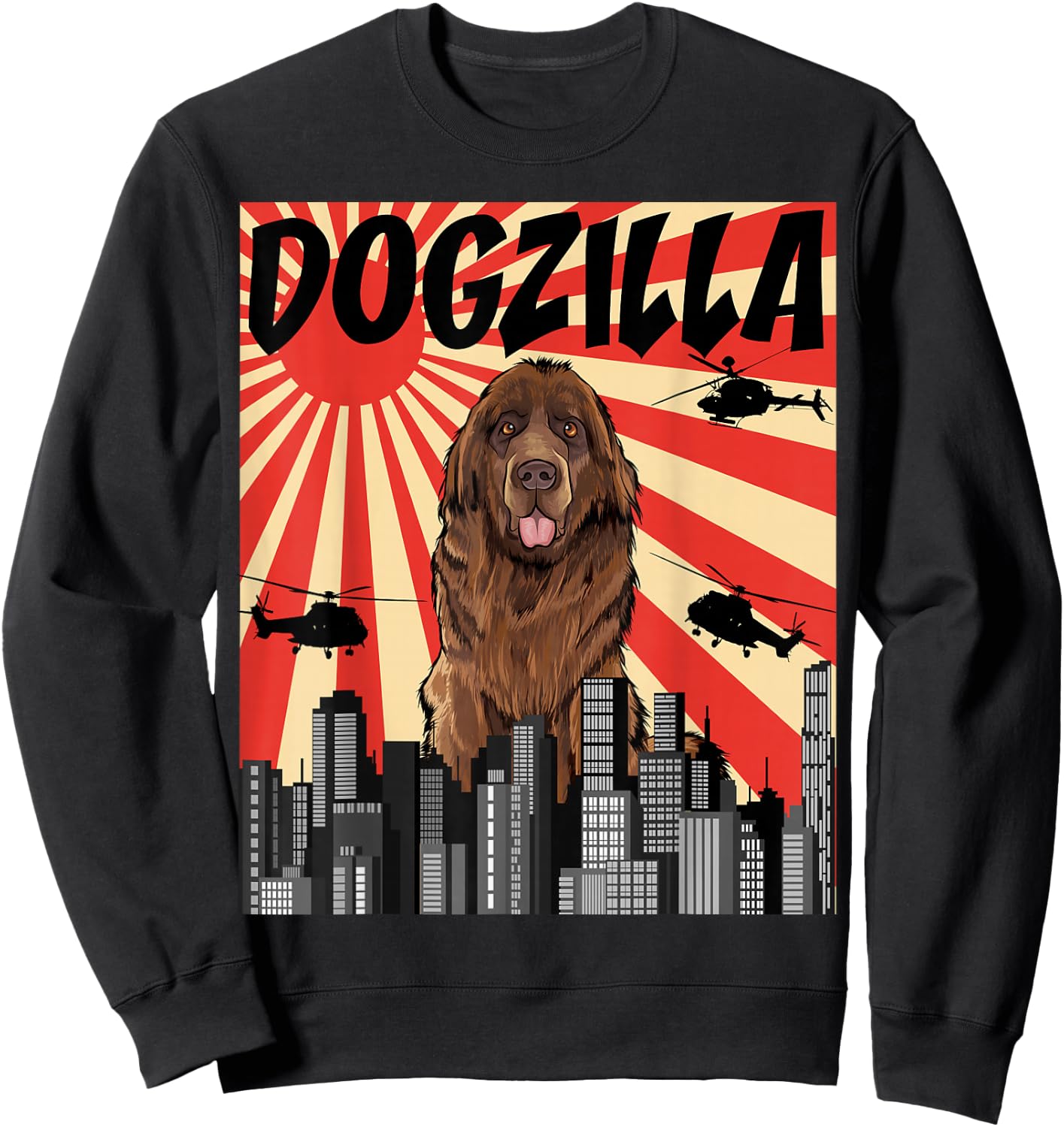 Funny Retro Japanese Dogzilla Newfoundland Sweatshirt - Sweatshirt | Black